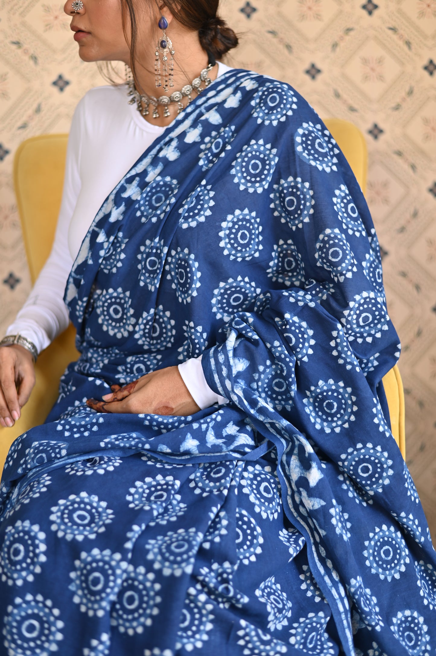 Indigo Dabu Mulmul Saree