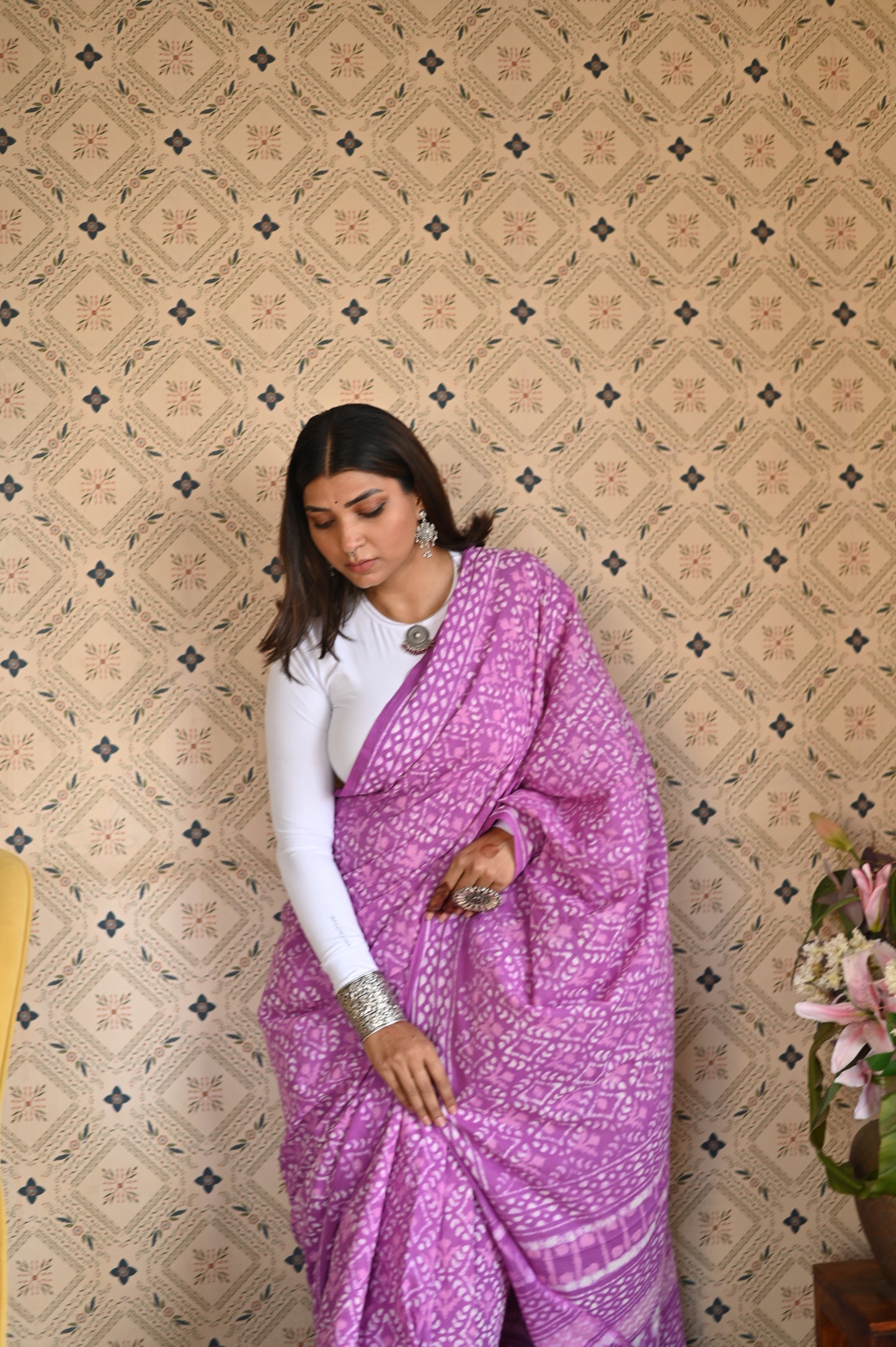 Dusty Pink Dabu Mulmul Saree
