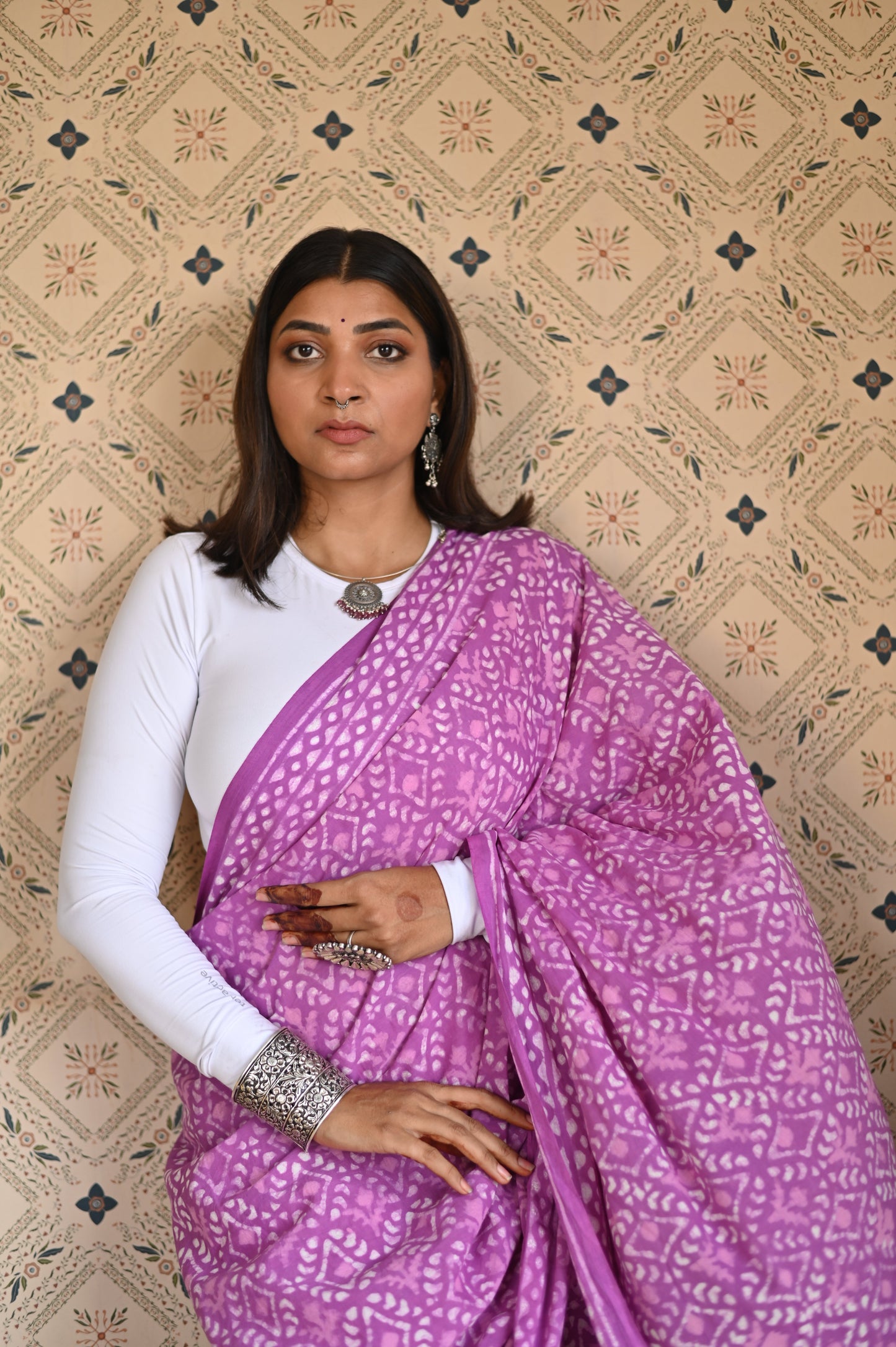 Dusty Pink Dabu Mulmul Saree