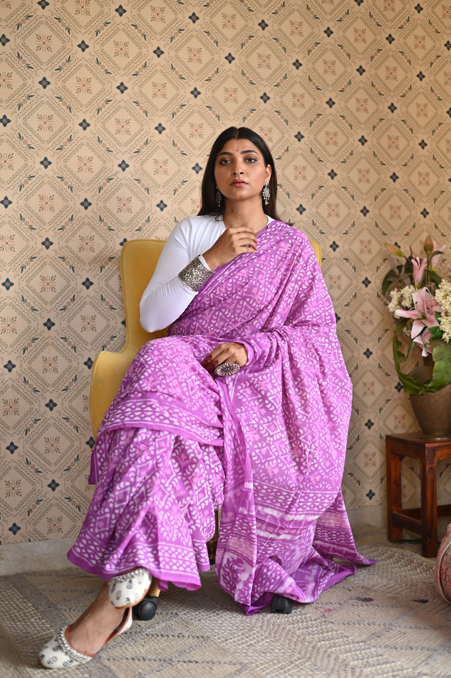 Dusty Pink Dabu Mulmul Saree