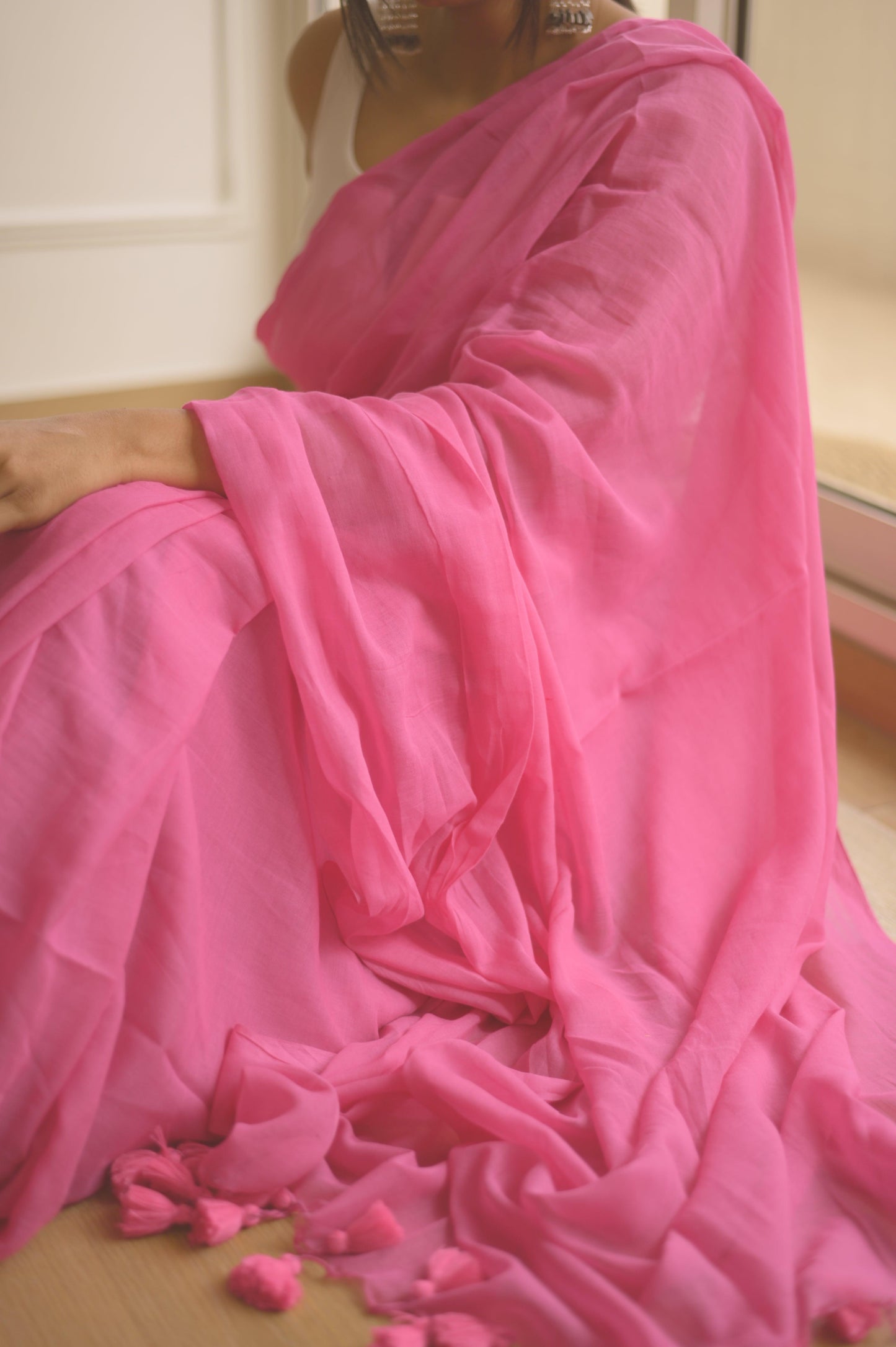 Strawberry Sorbet Mul Saree - Mayin India
