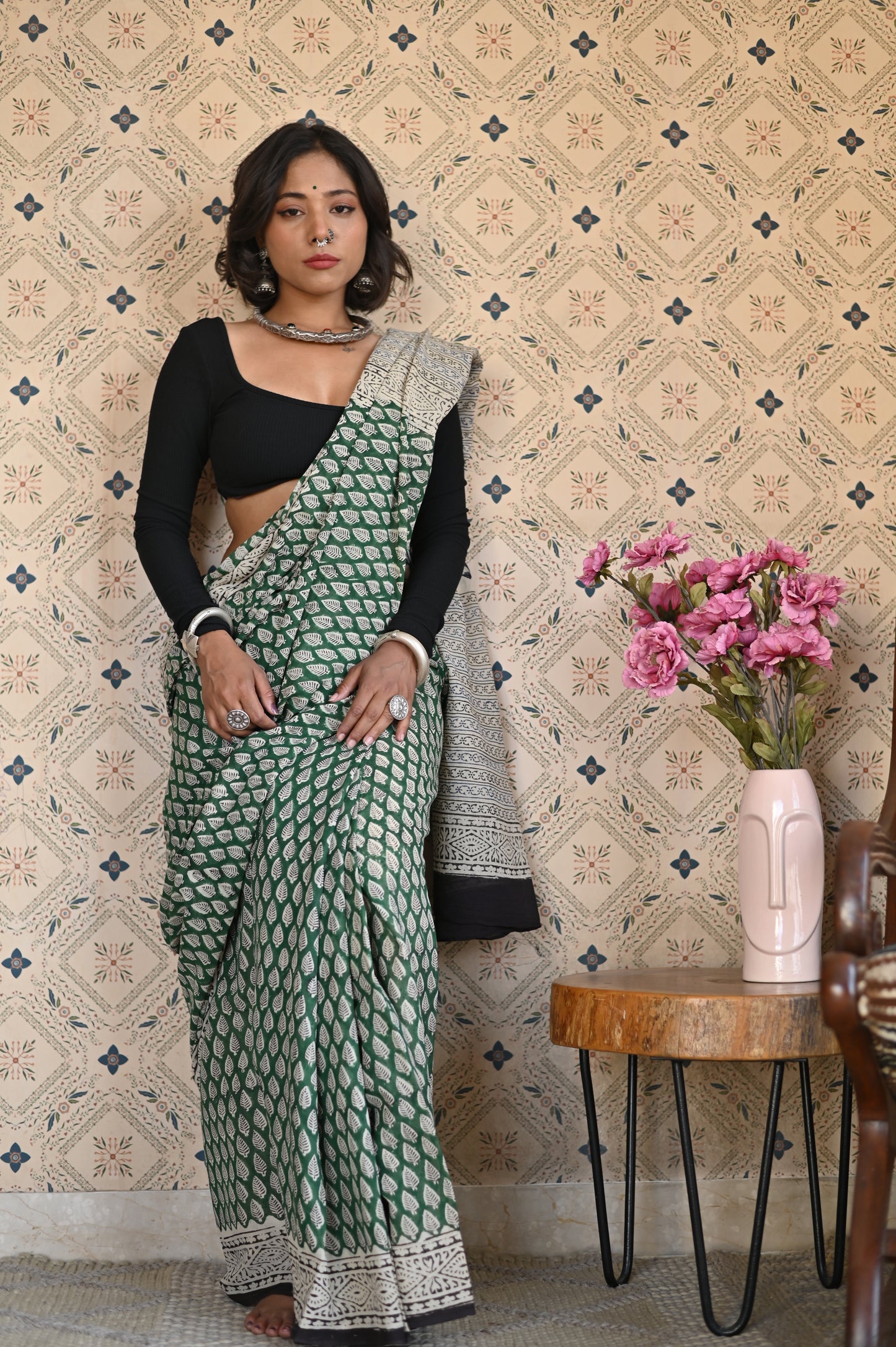 Vana Bagru Mulmul Saree