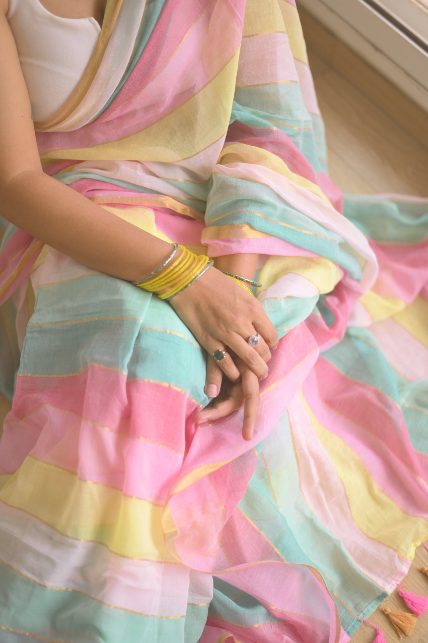 Rainbow Mulmul Saree - Mayin India