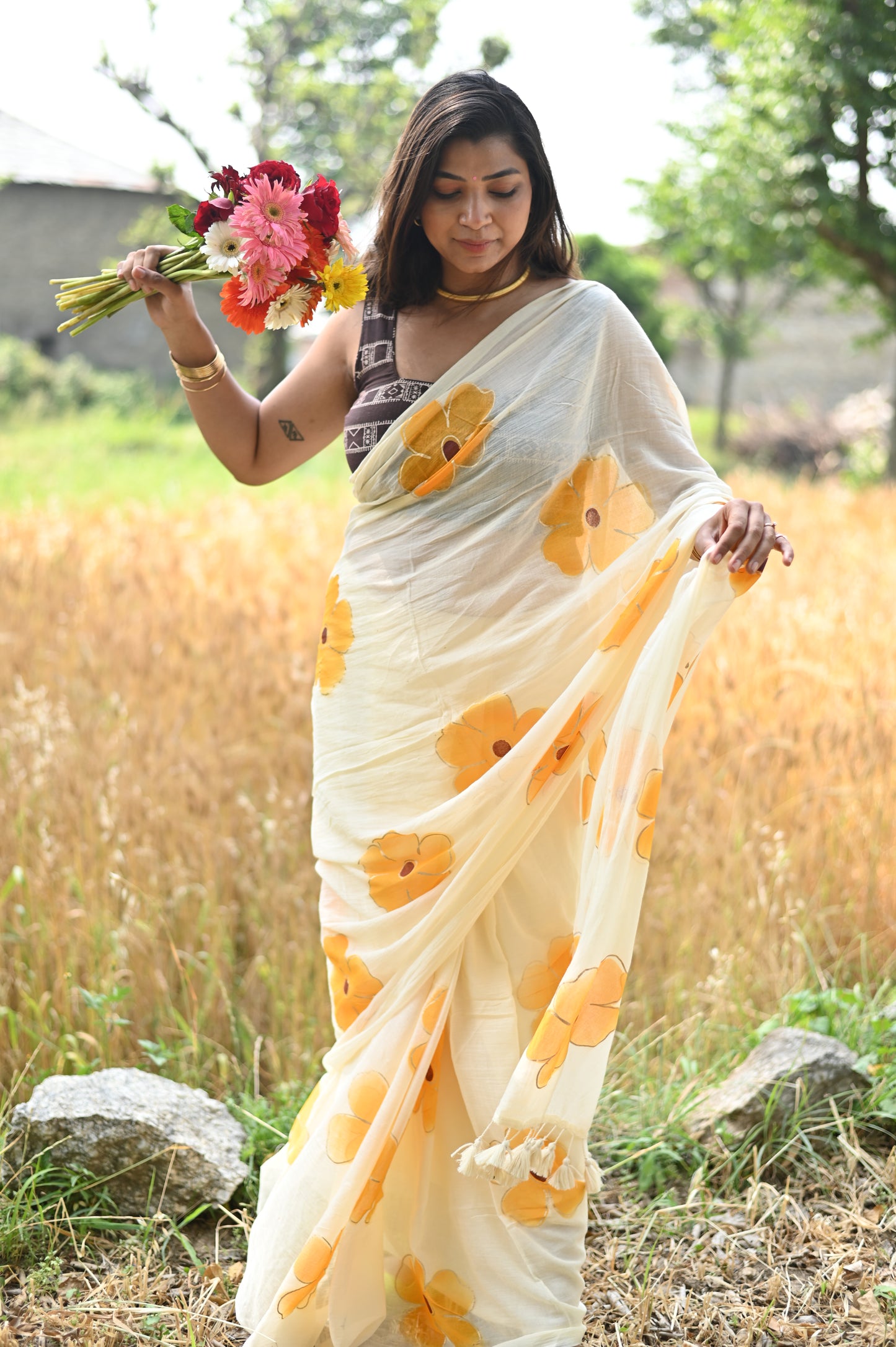 Velvet Leaf Mulmul Saree