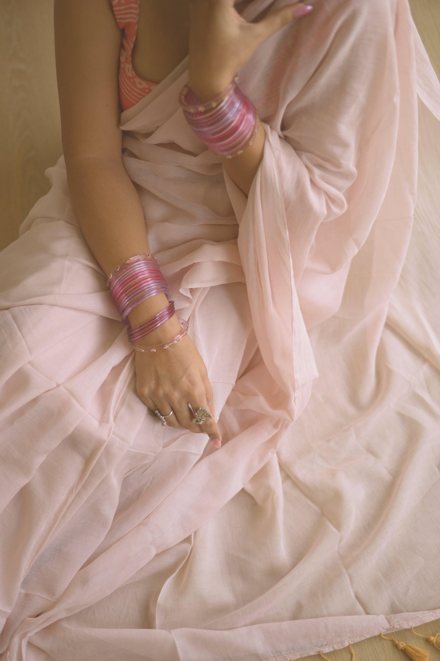 Tea Rose Mulmul Saree - Mayin India