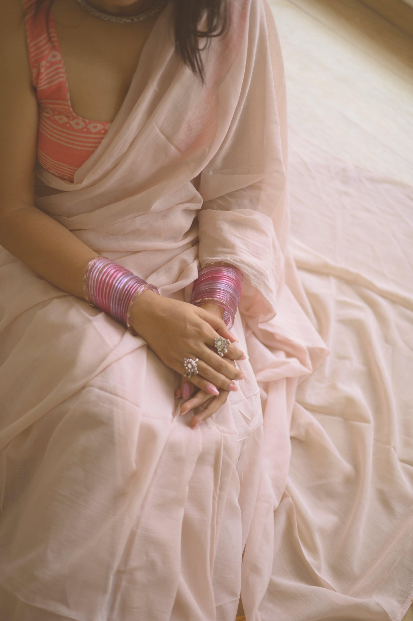 Tea Rose Mulmul Saree - Mayin India