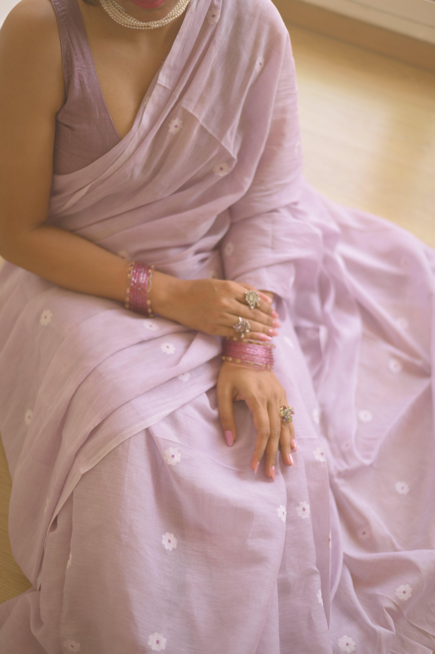Lilac Bloom Jamdani Saree - Mayin India