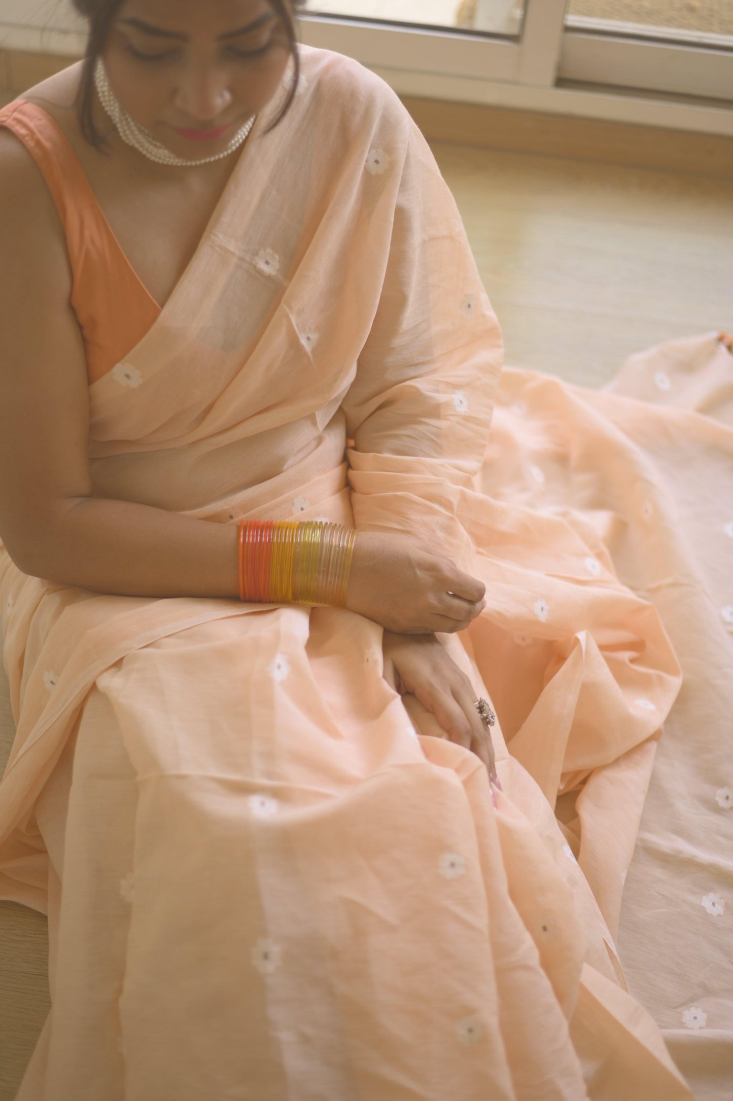 Cinnabar Jamdani Saree - Mayin India