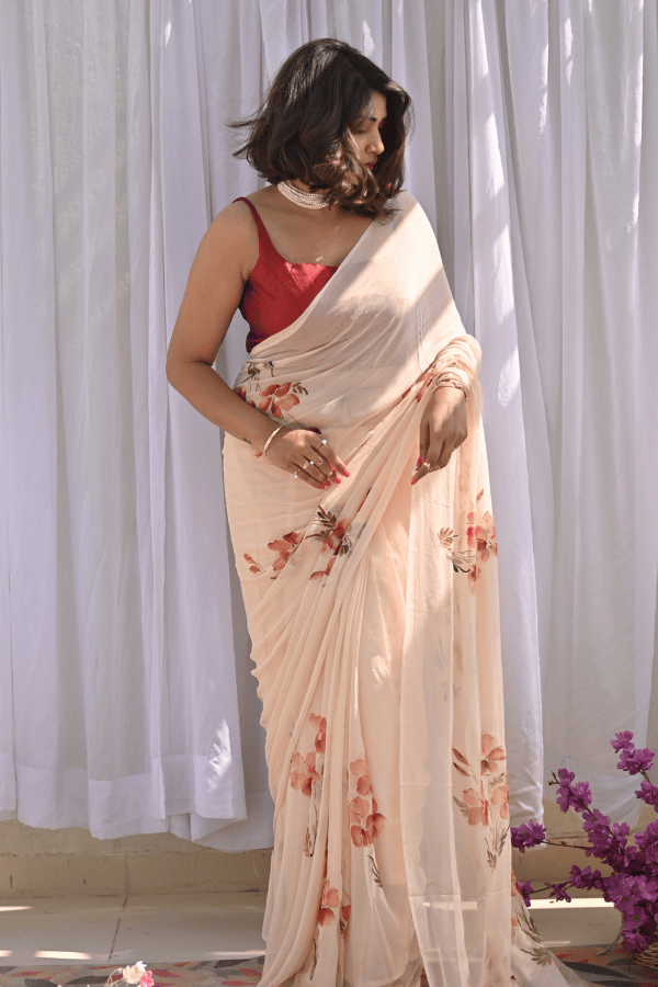 Frangipani Pure Chiffon Saree