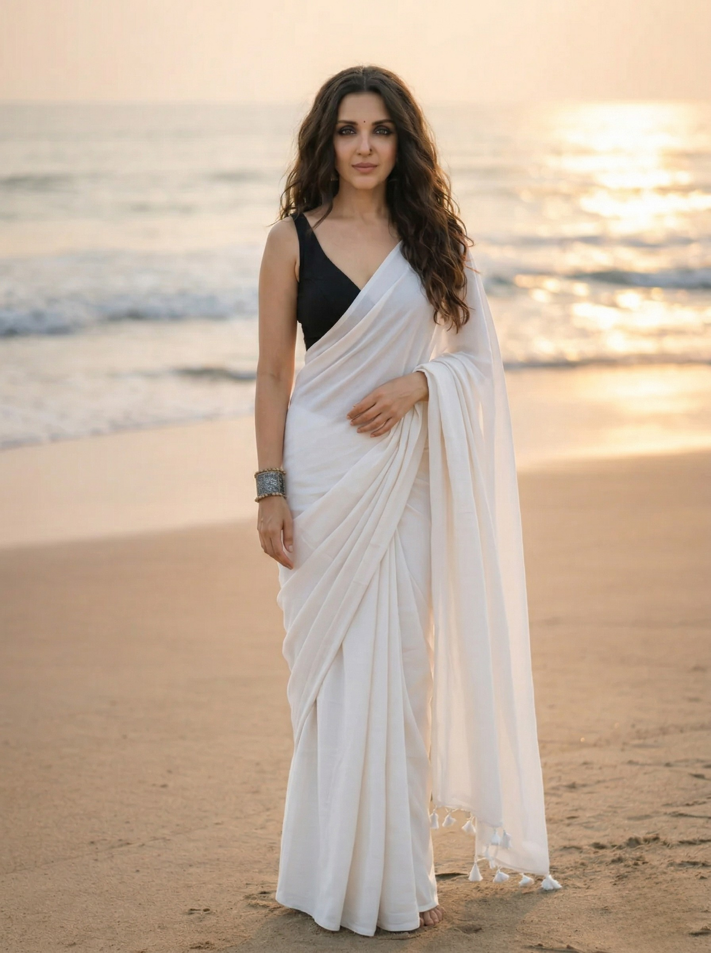 Vanilla Mousse - Plain White Mul Cotton Saree