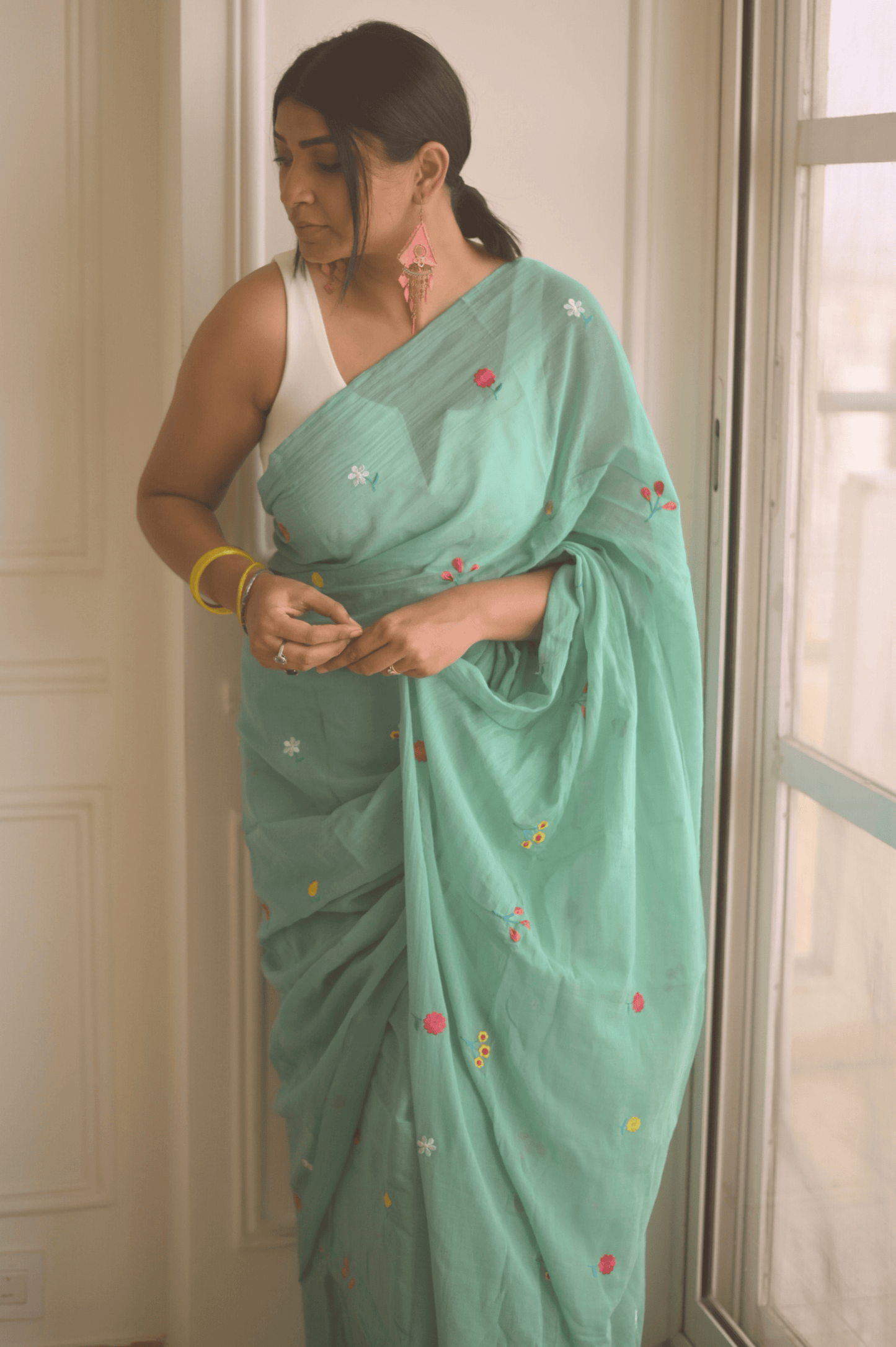 Gardenalia Aqua Mul Saree - Mayin India