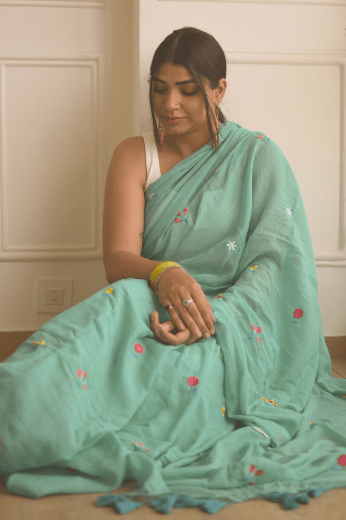 Gardenalia Aqua Mul Saree - Mayin India