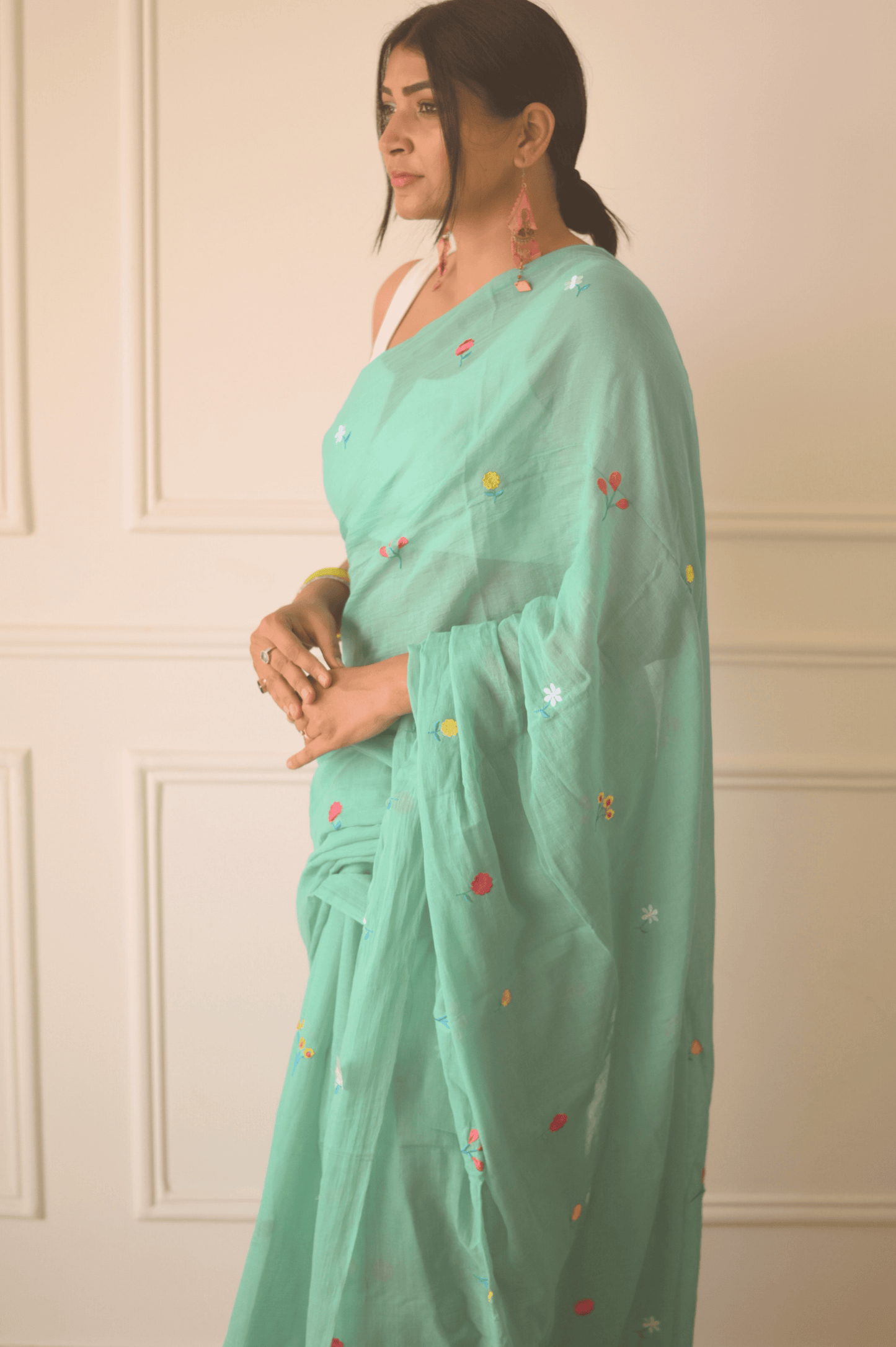 Gardenalia Aqua Mul Saree - Mayin India
