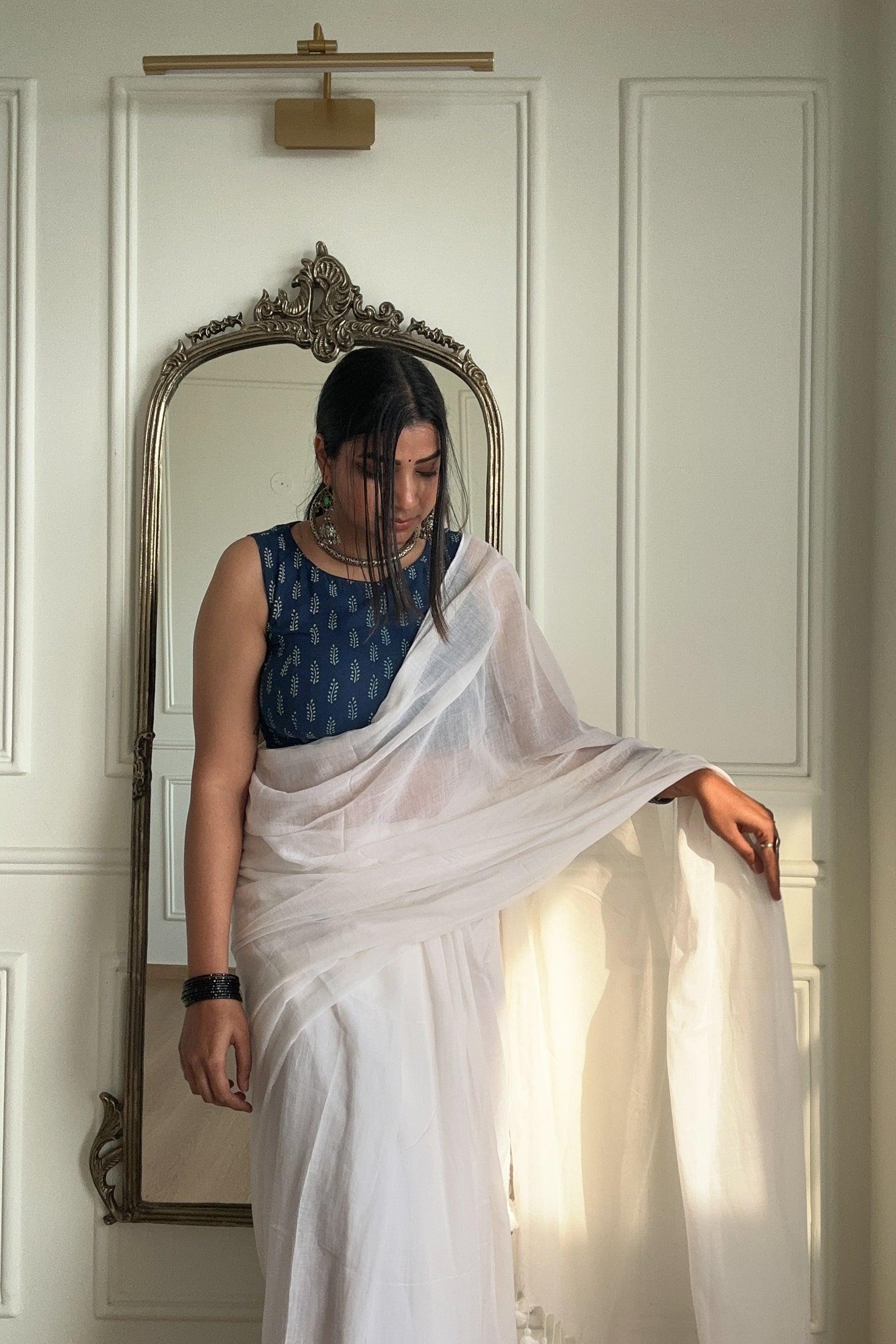Vanilla Mousse Mul Saree - Mayin India
