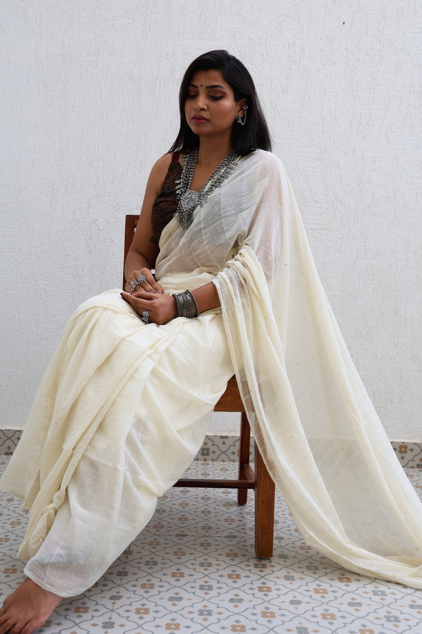 Ebony and Ivory Saree