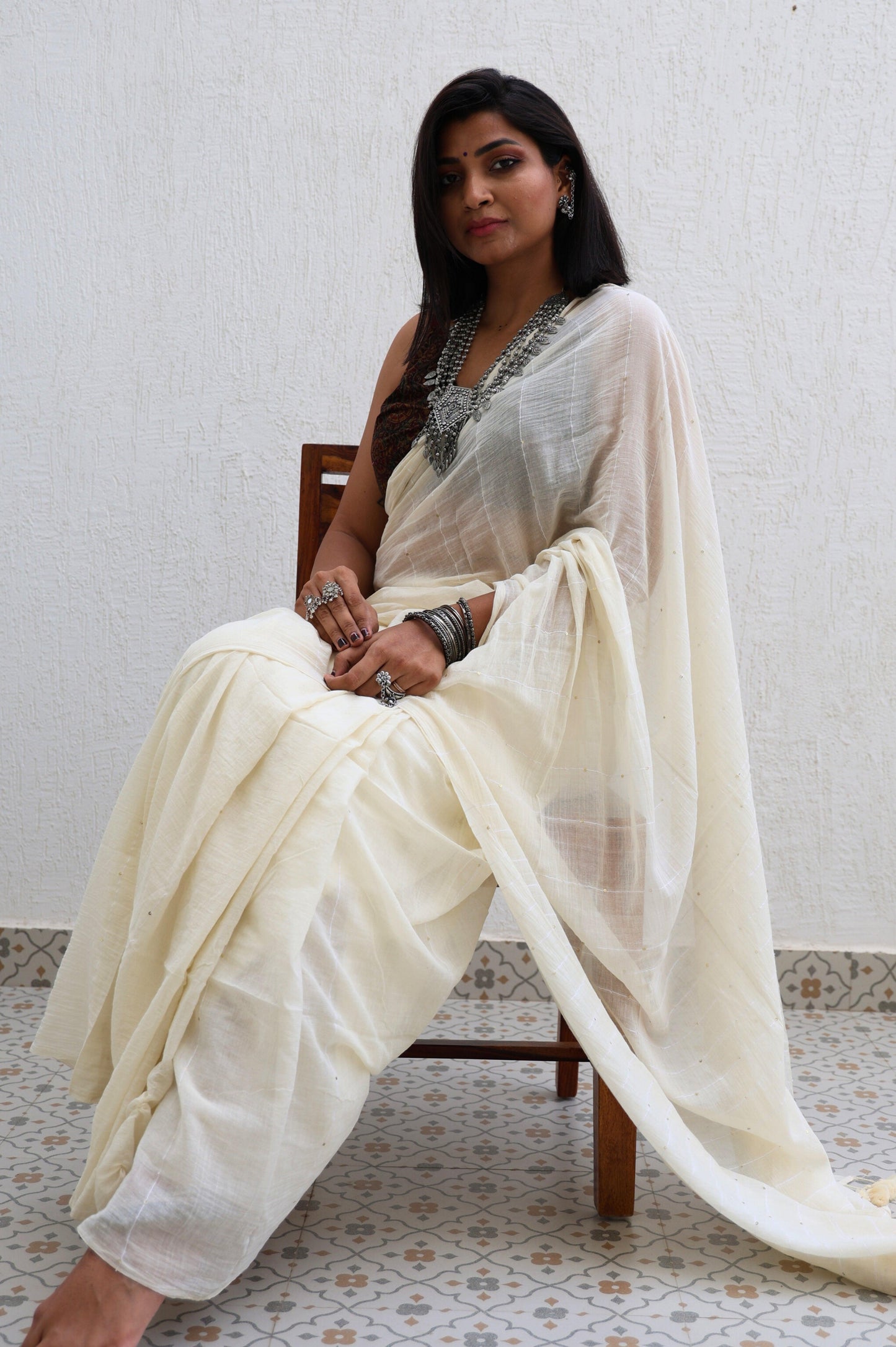 Ebony and Ivory Saree
