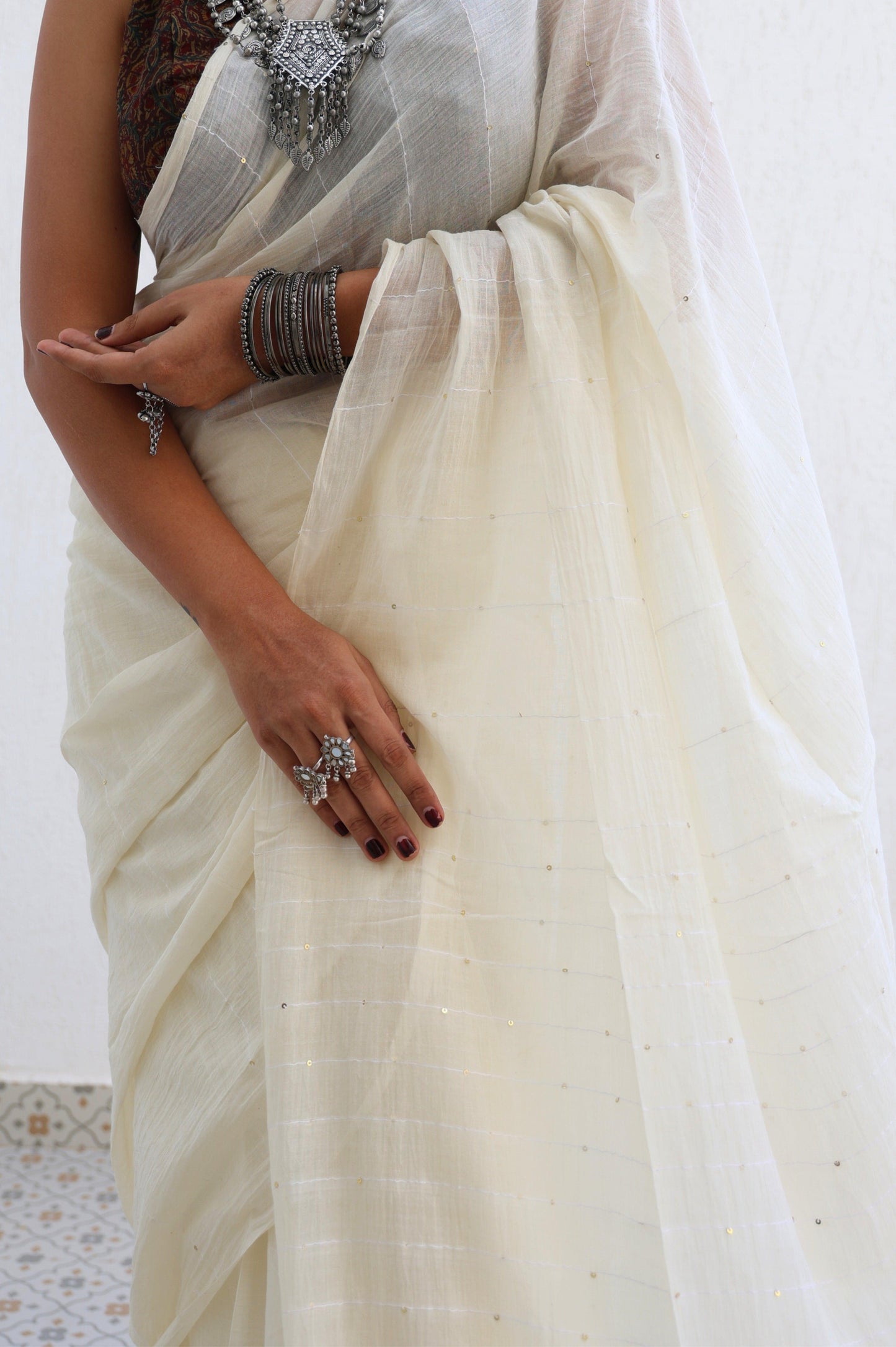 Ebony and Ivory Saree