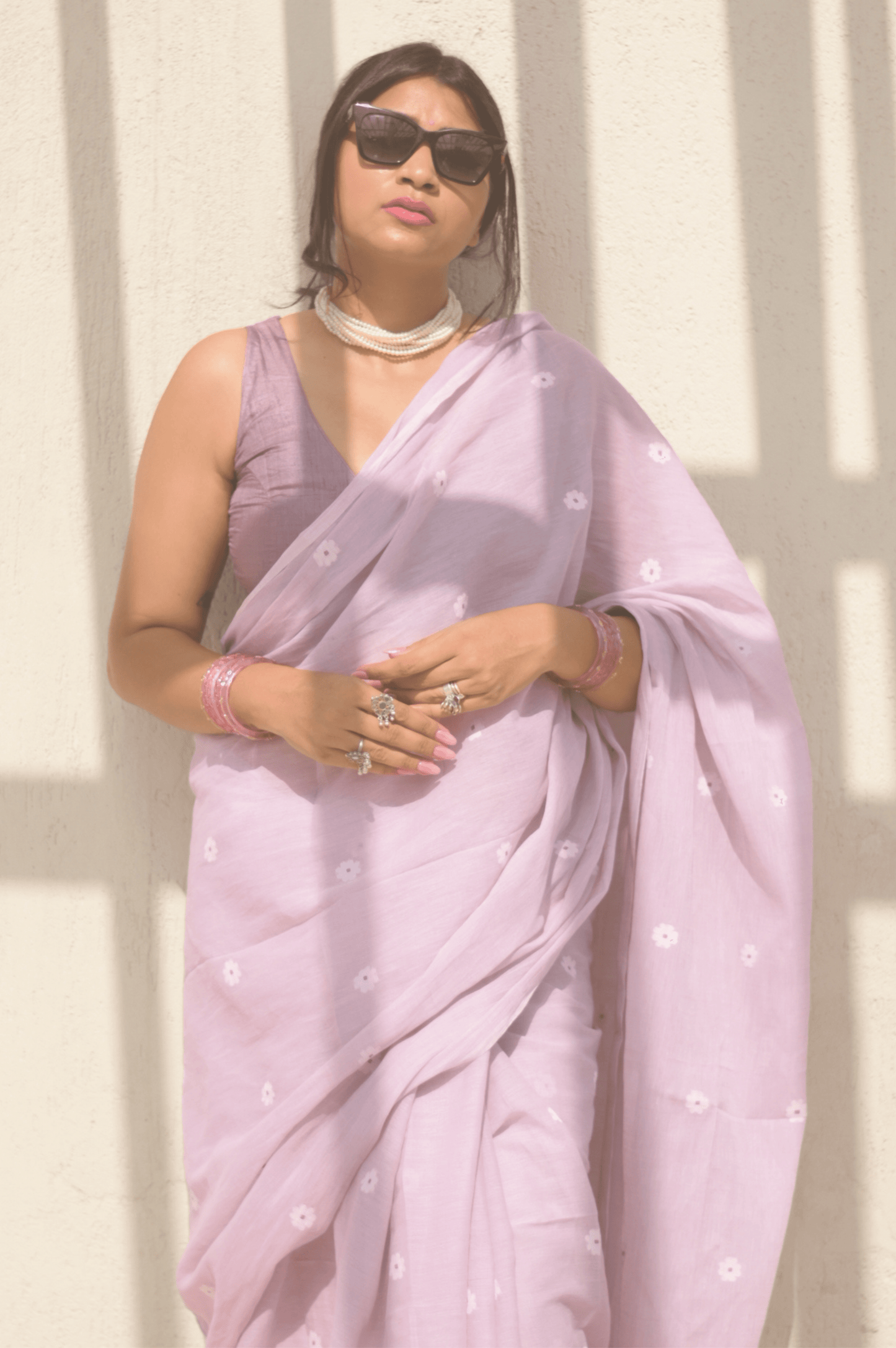 Lilac Bloom Jamdani Saree - Mayin India