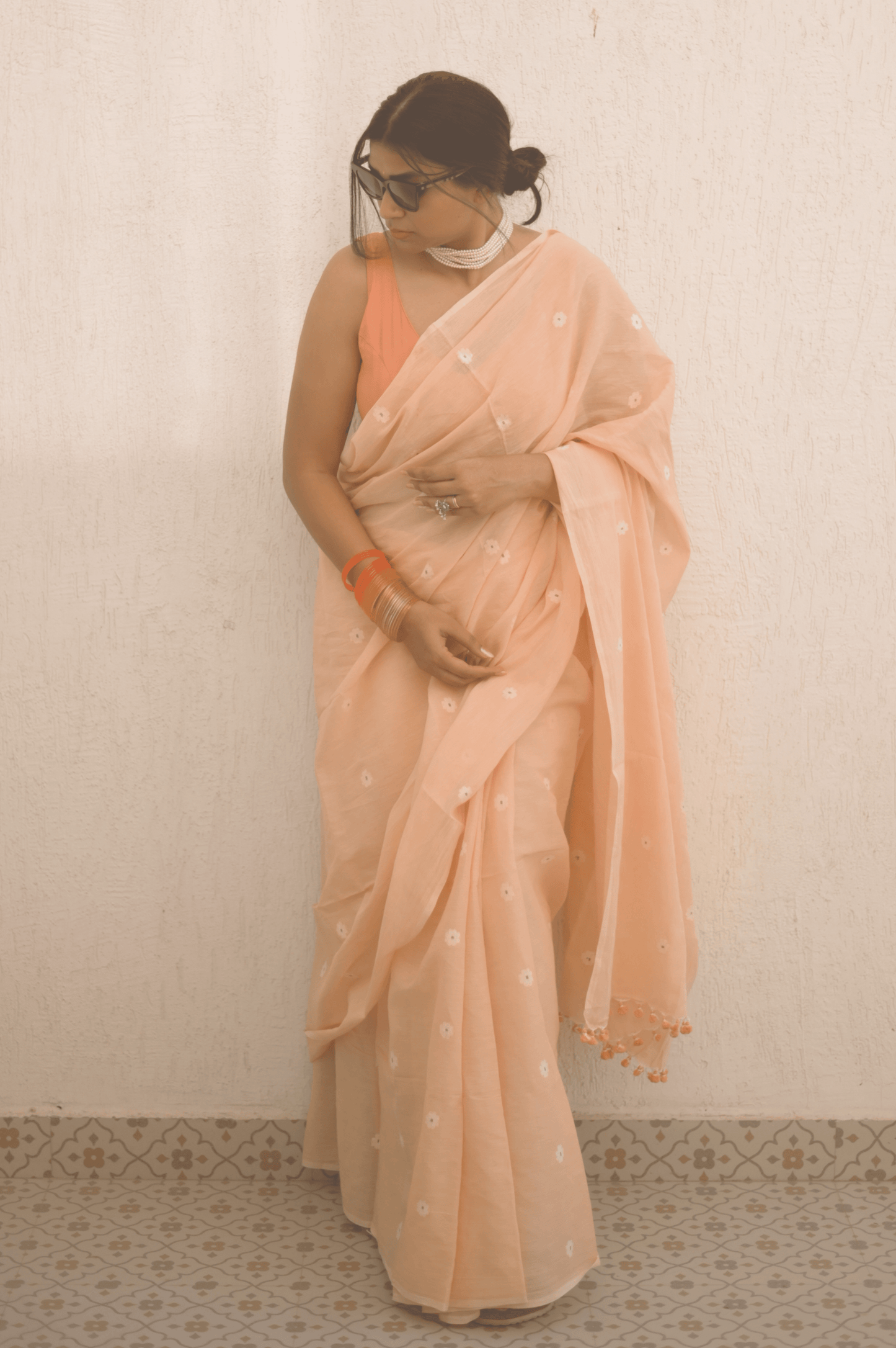 Cinnabar Jamdani Saree - Mayin India