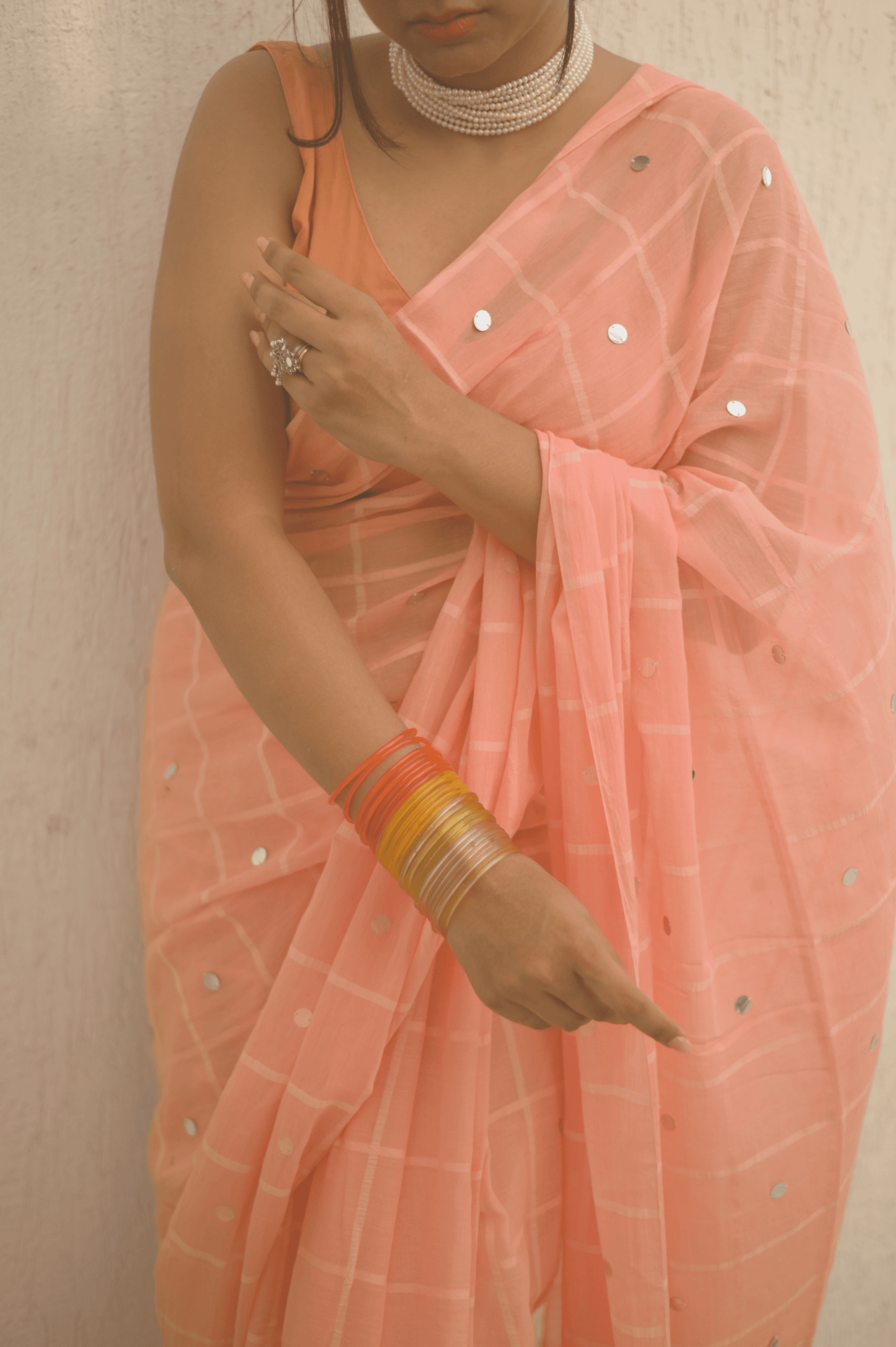Coral Mulmul Saree - Mayin India