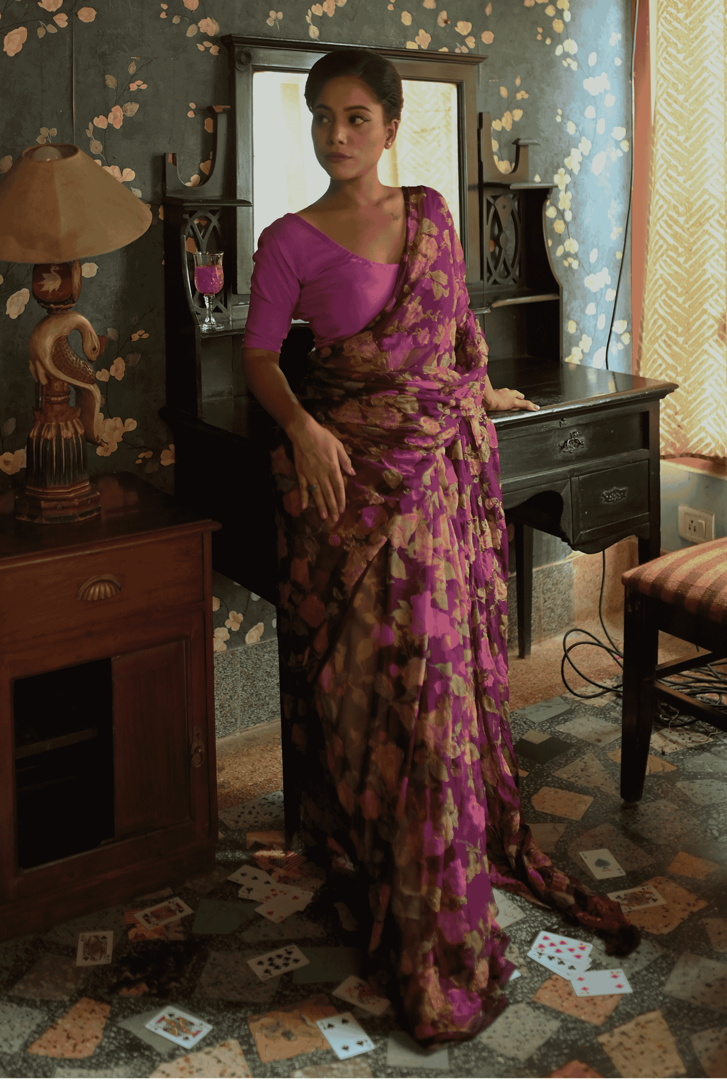 Vintage Wine Chiffon Saree