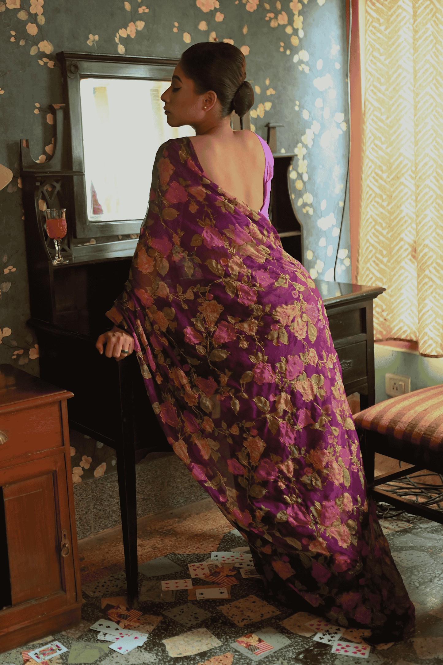 Vintage Wine Chiffon Saree