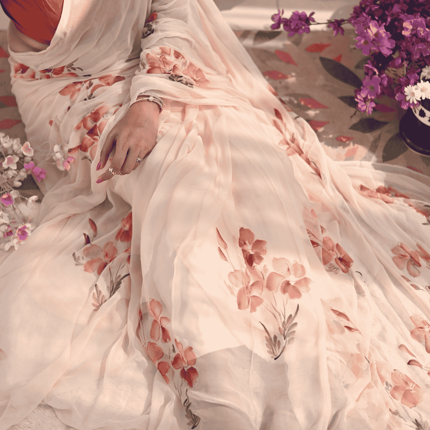 Frangipani Pure Chiffon Saree