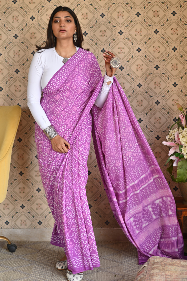Dusty Pink Dabu Mulmul Saree