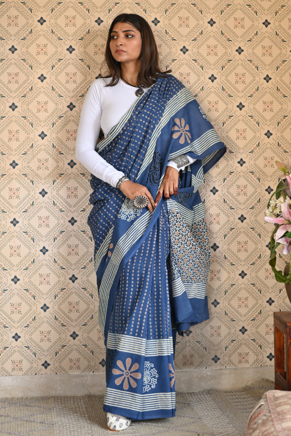 Neel Dhara Dabu Mulmul Saree