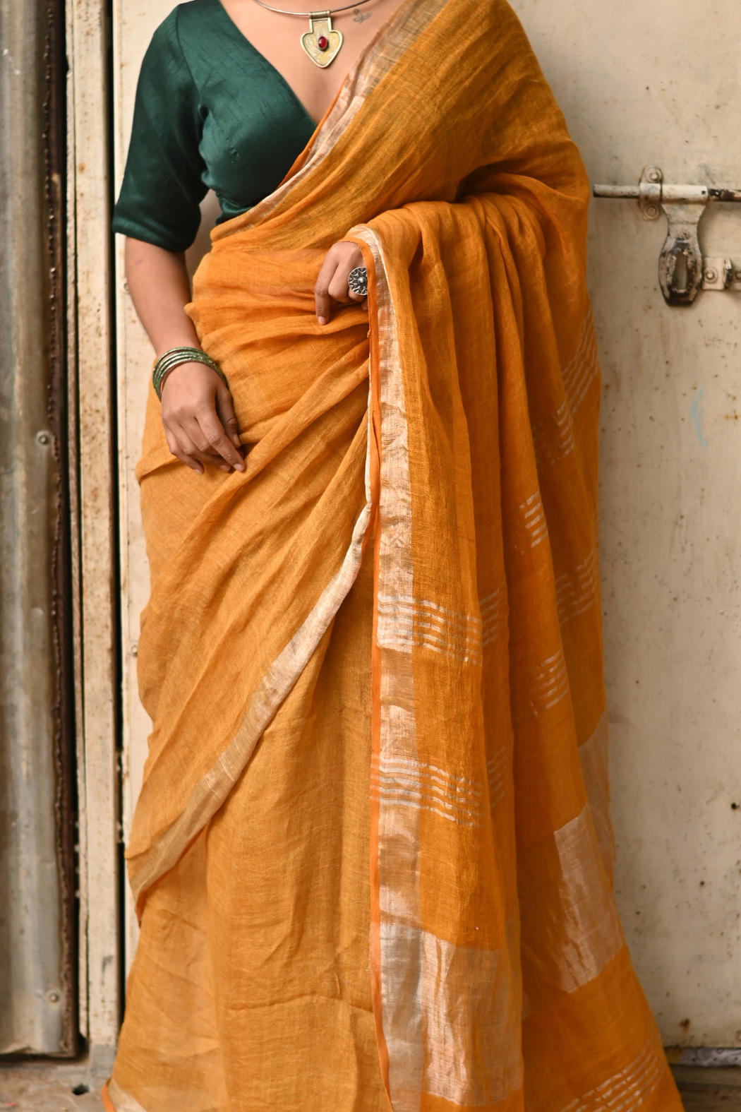 Mustard Handloom Linen Saree