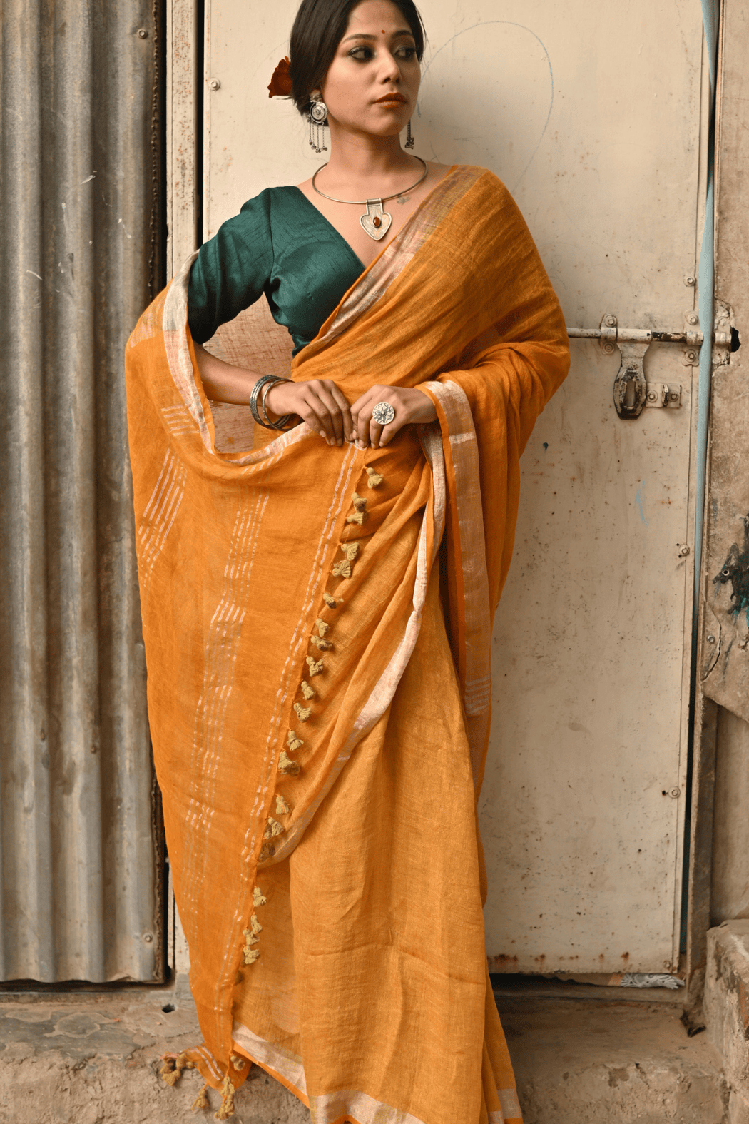 Mustard Handloom Linen Saree