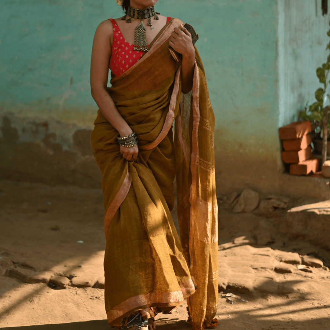 Sand Handloom Linen Saree