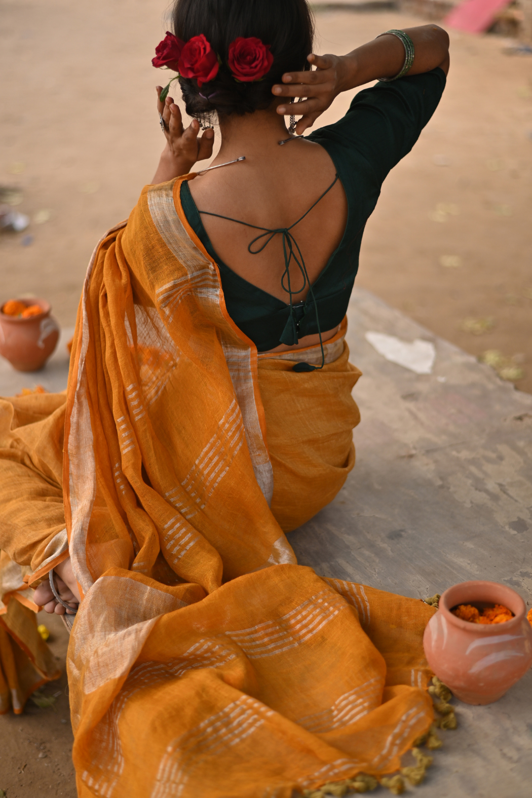 Mustard Handloom Linen Saree