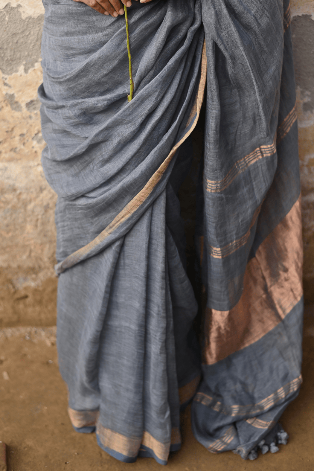 Steel Grey Handloom Linen Saree