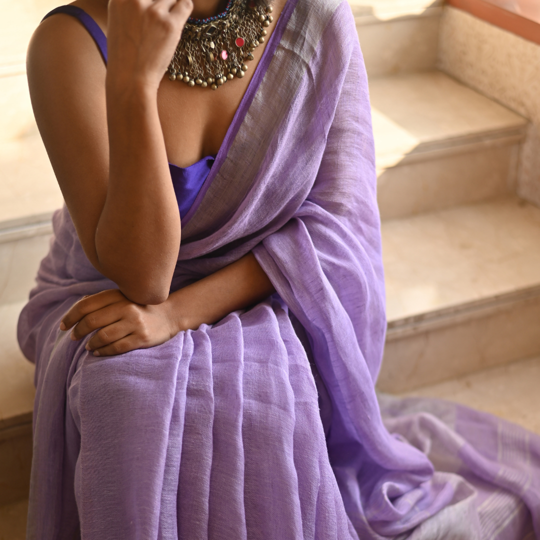 Amethyst Handloom Linen Saree