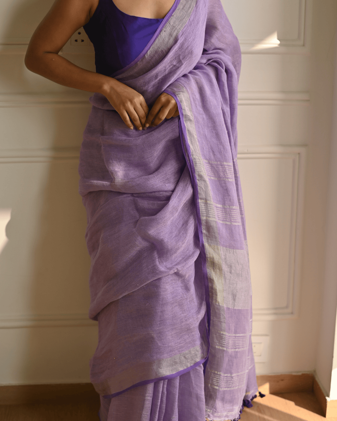 Amethyst Handloom Linen Saree