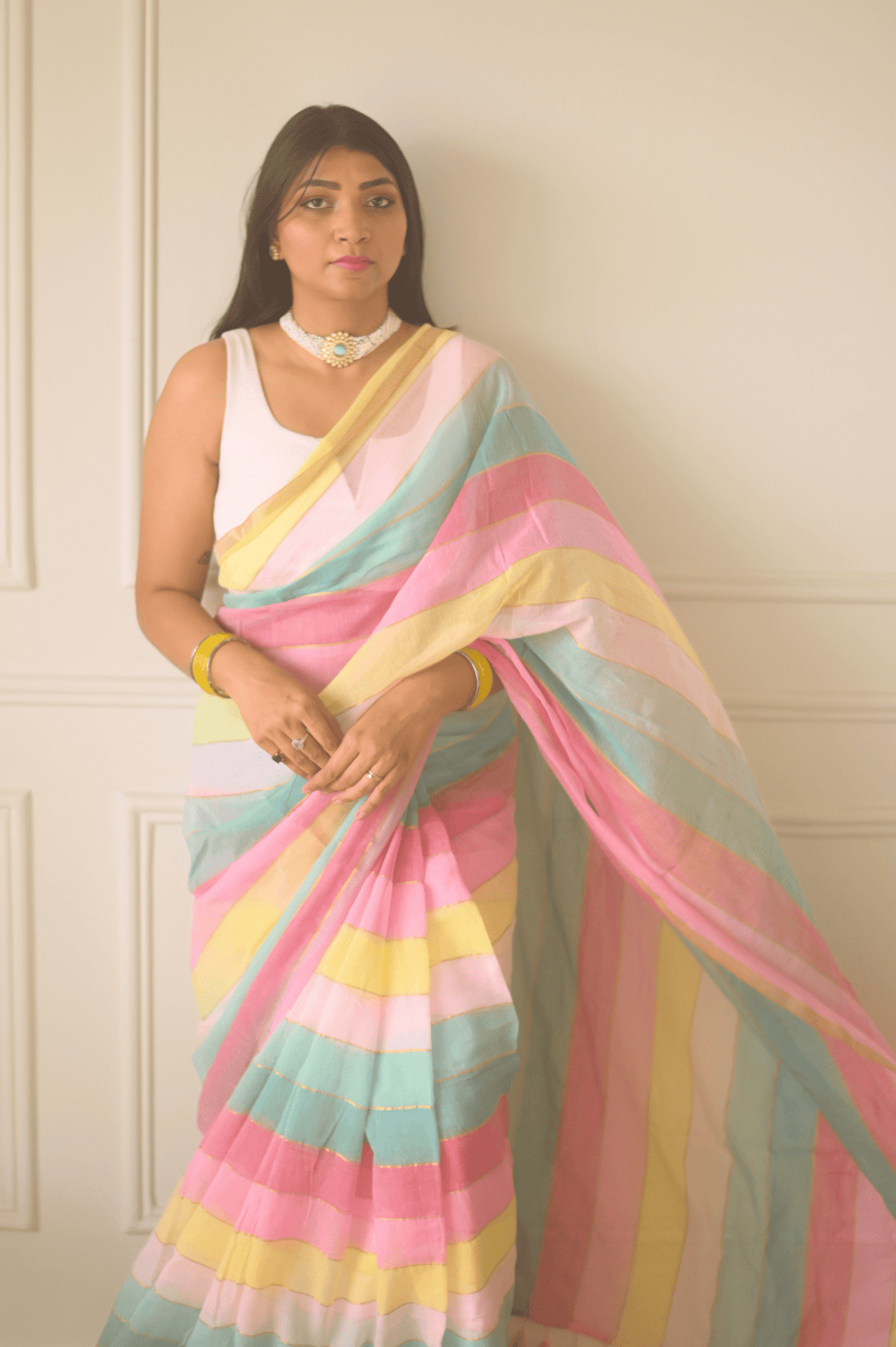 Rainbow Mulmul Saree - Mayin India