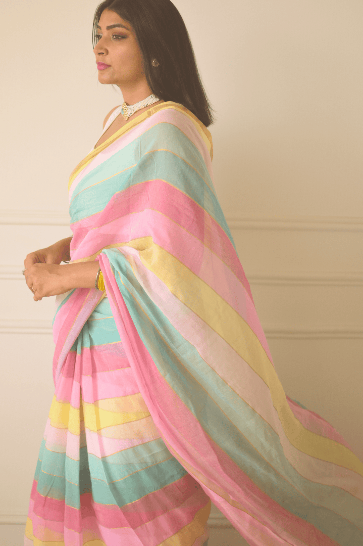Rainbow Mulmul Saree - Mayin India