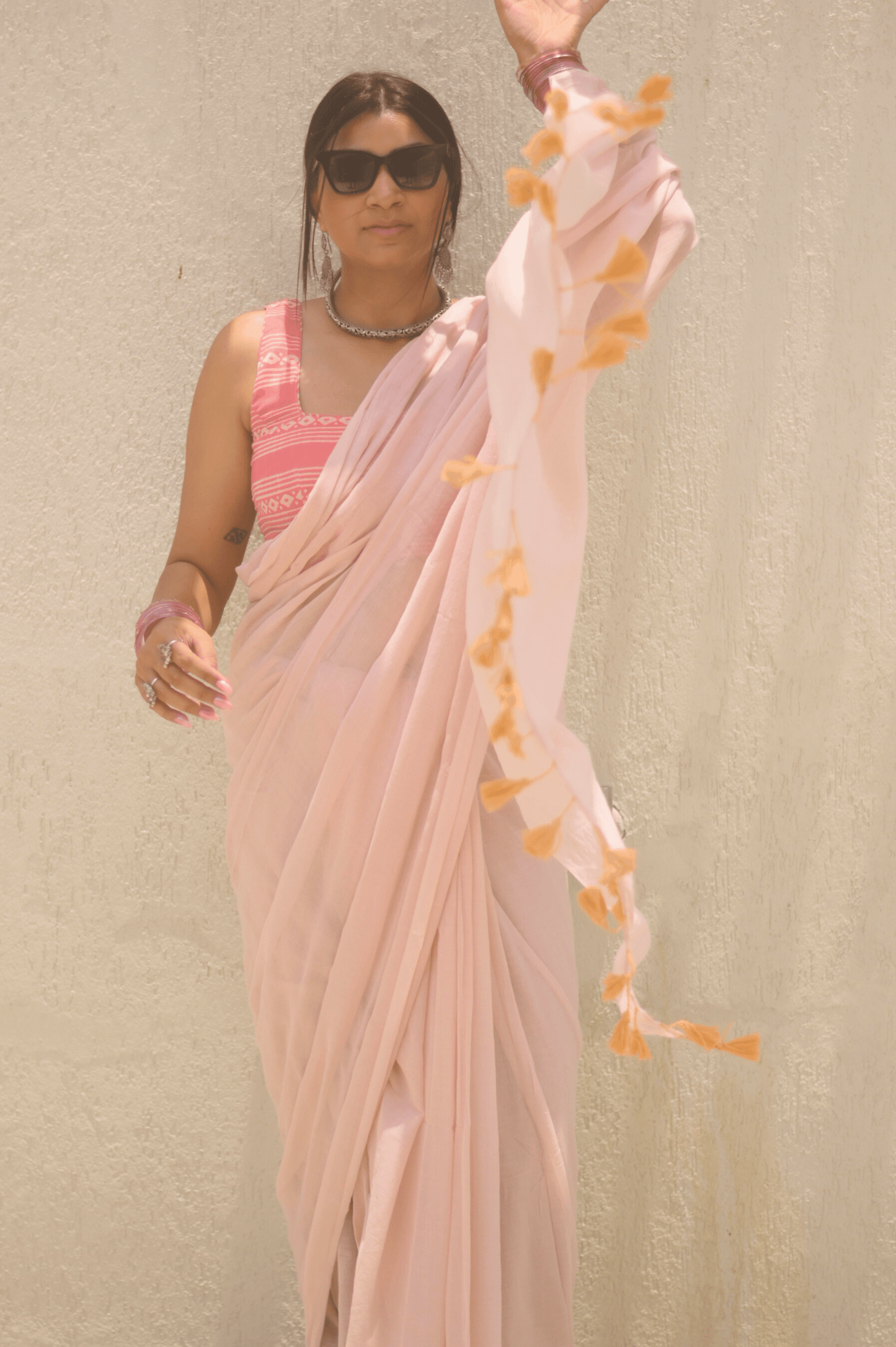 Tea Rose Mulmul Saree - Mayin India