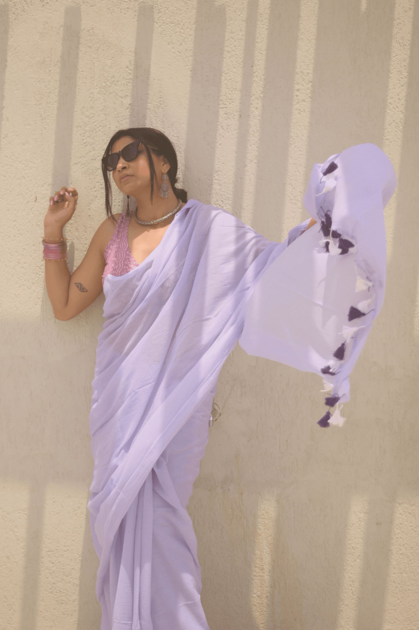 Lilac Blush Mul Saree - Mayin India