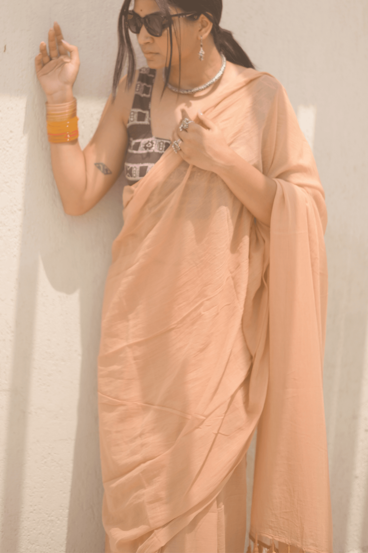 Dusty Rose Mulmul Saree - Mayin India