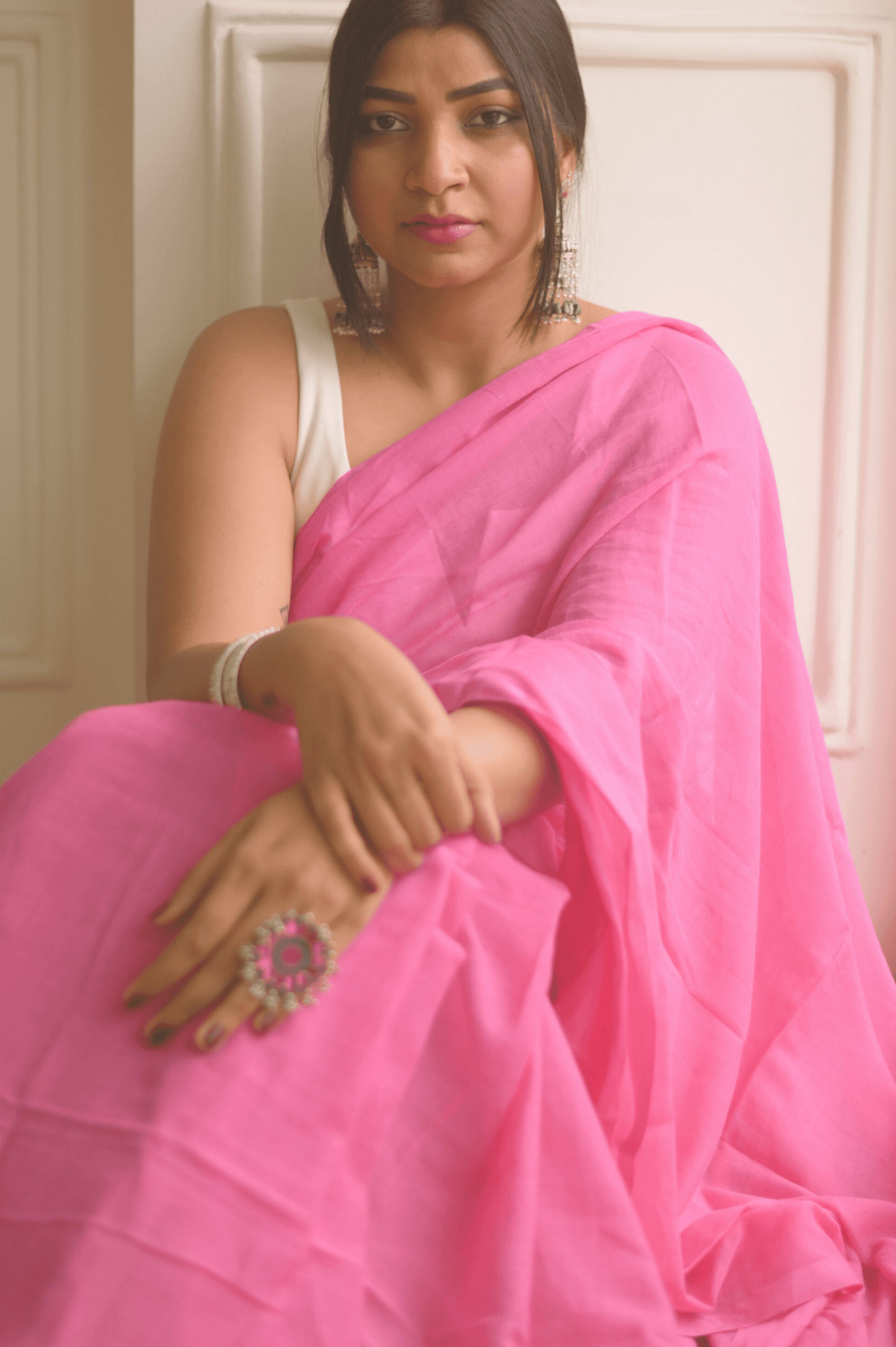 Strawberry Sorbet Mul Saree - Mayin India