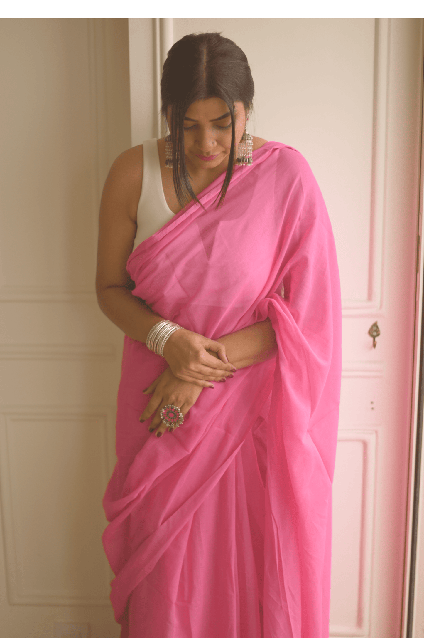 Strawberry Sorbet Mul Saree - Mayin India