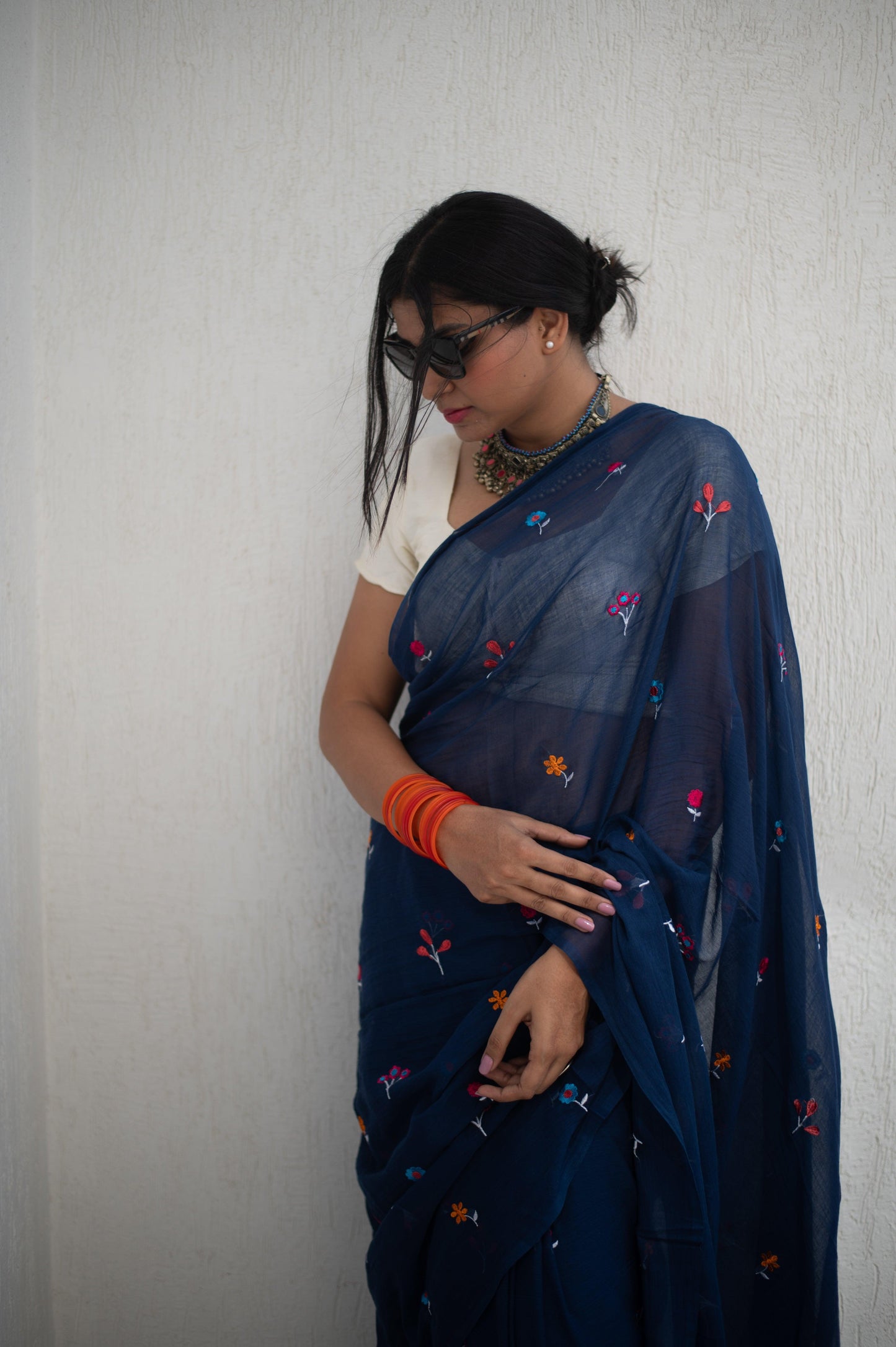 Gardenalia Royal Blue Saree - Mayin India