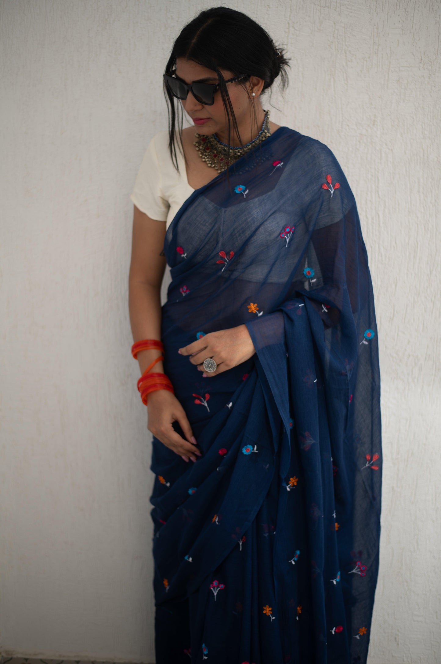 Gardenalia Royal Blue Saree - Mayin India
