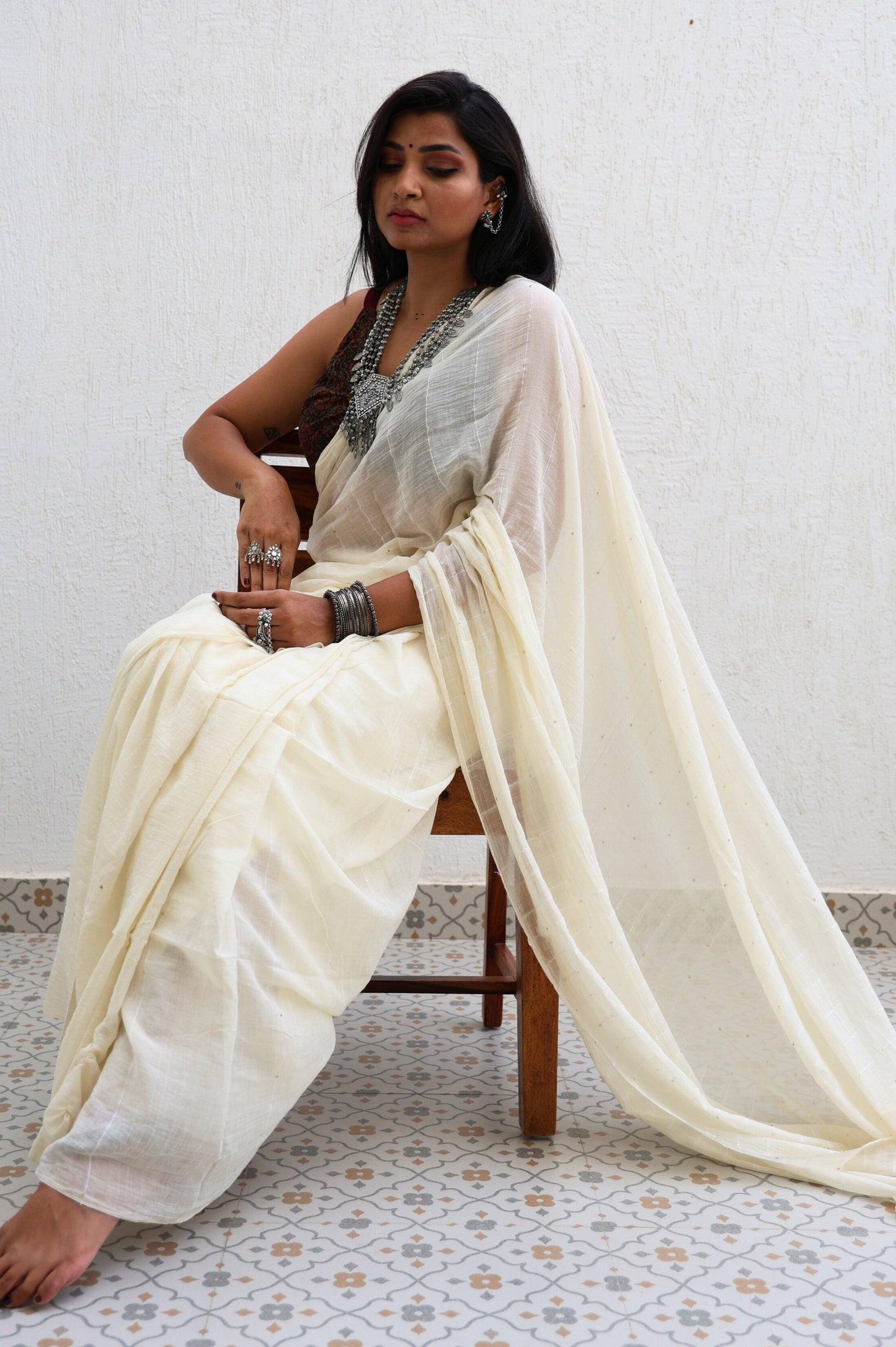 Ebony and Ivory Saree