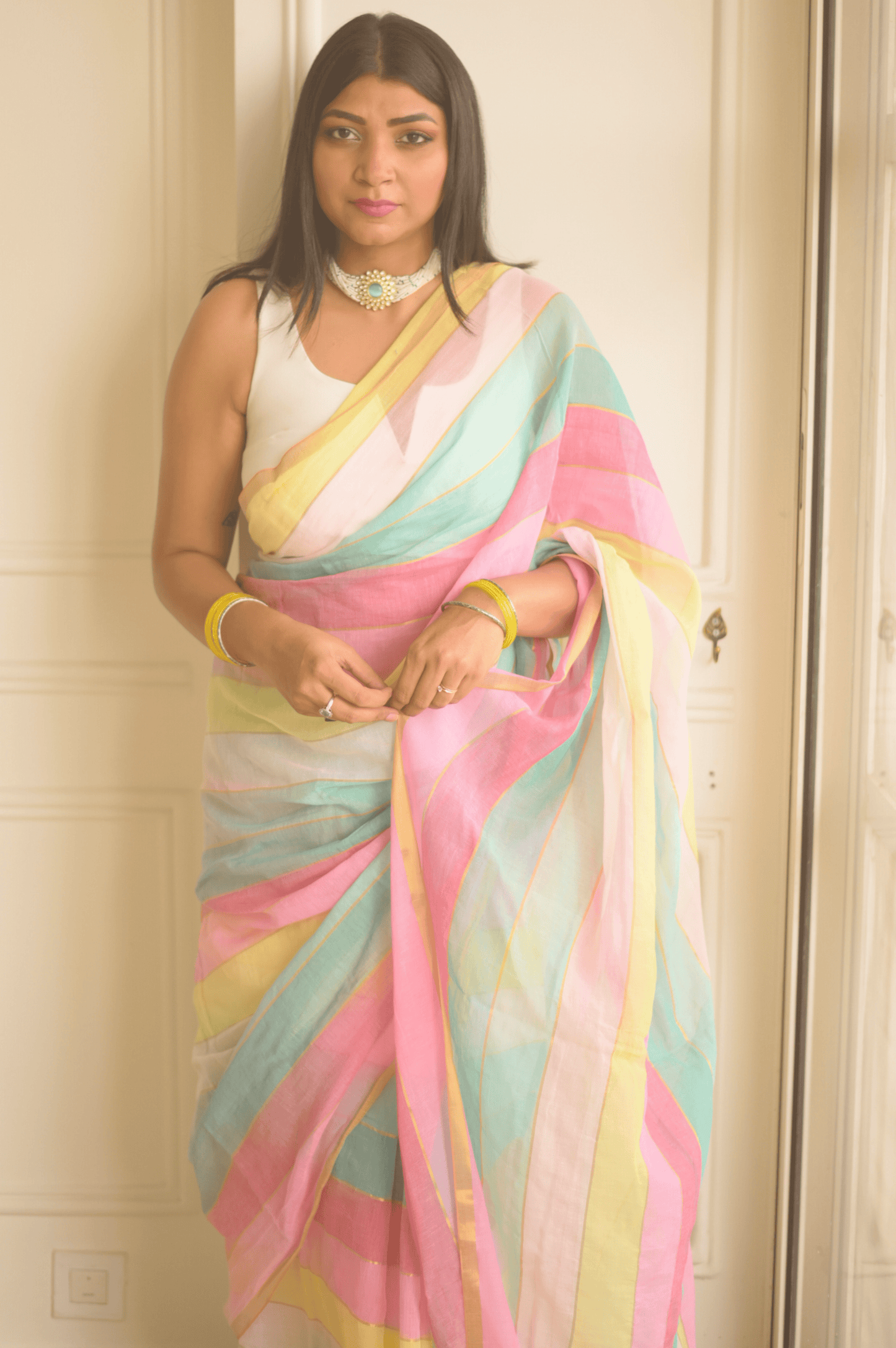 Rainbow Mulmul Saree - Mayin India