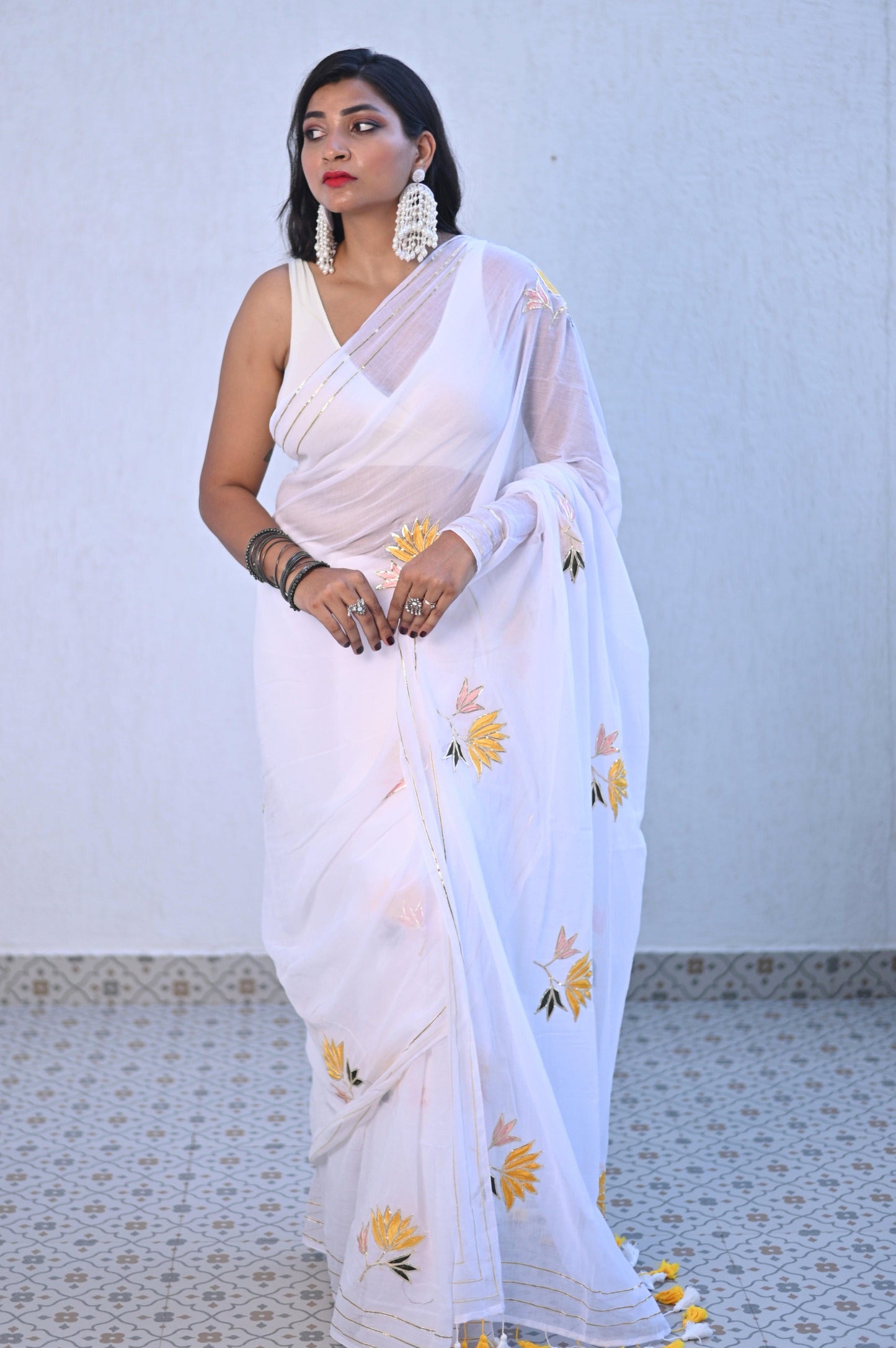 Moonlit Lotus Mul Saree