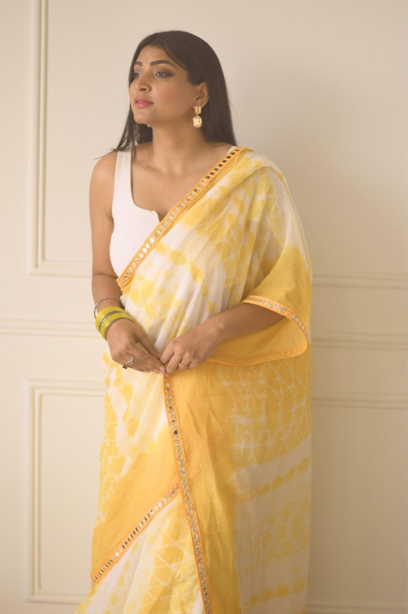 Alphonso Shibori Mul Saree - Mayin India