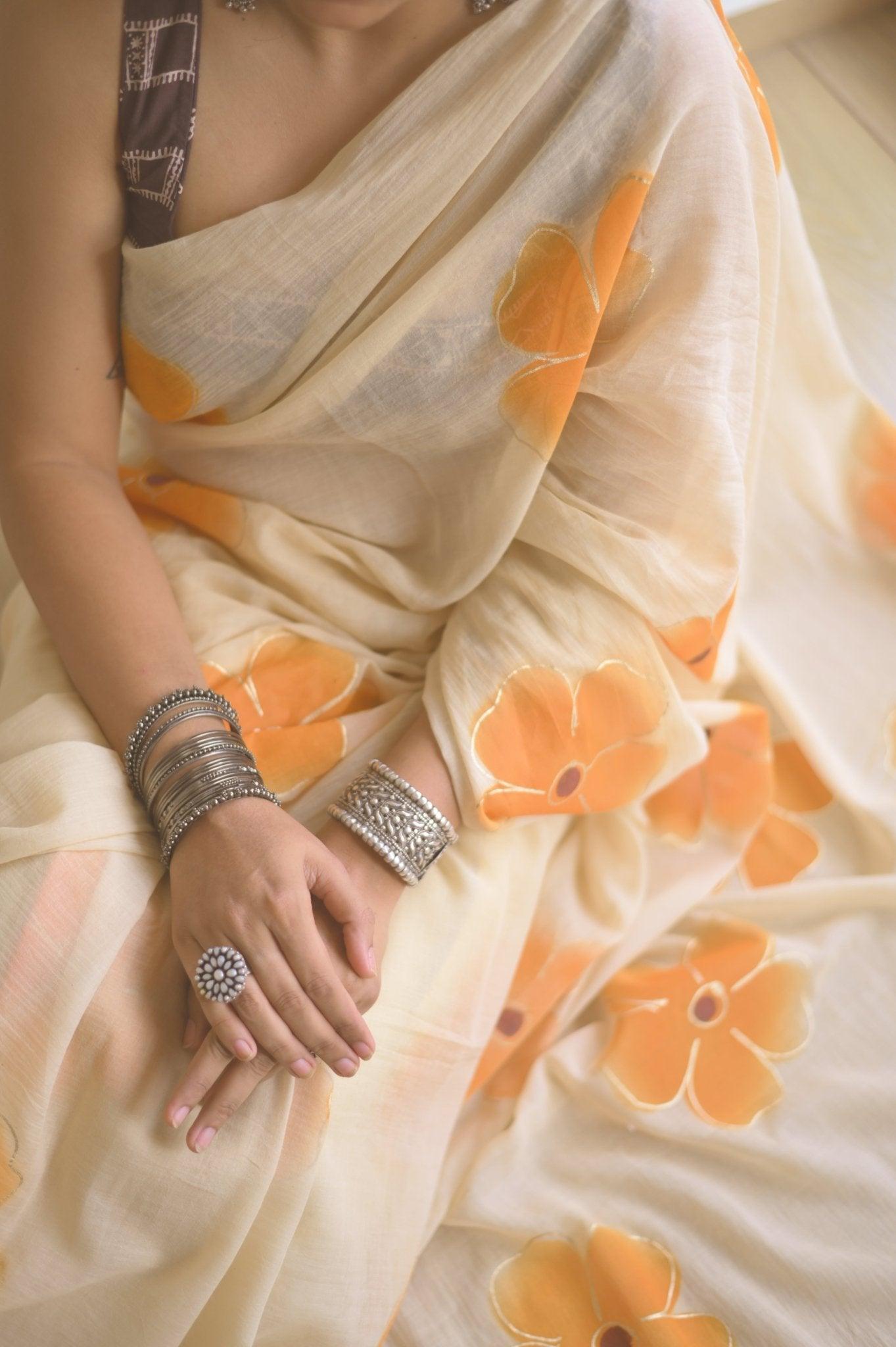 Apricot Mul Saree - Mayin India